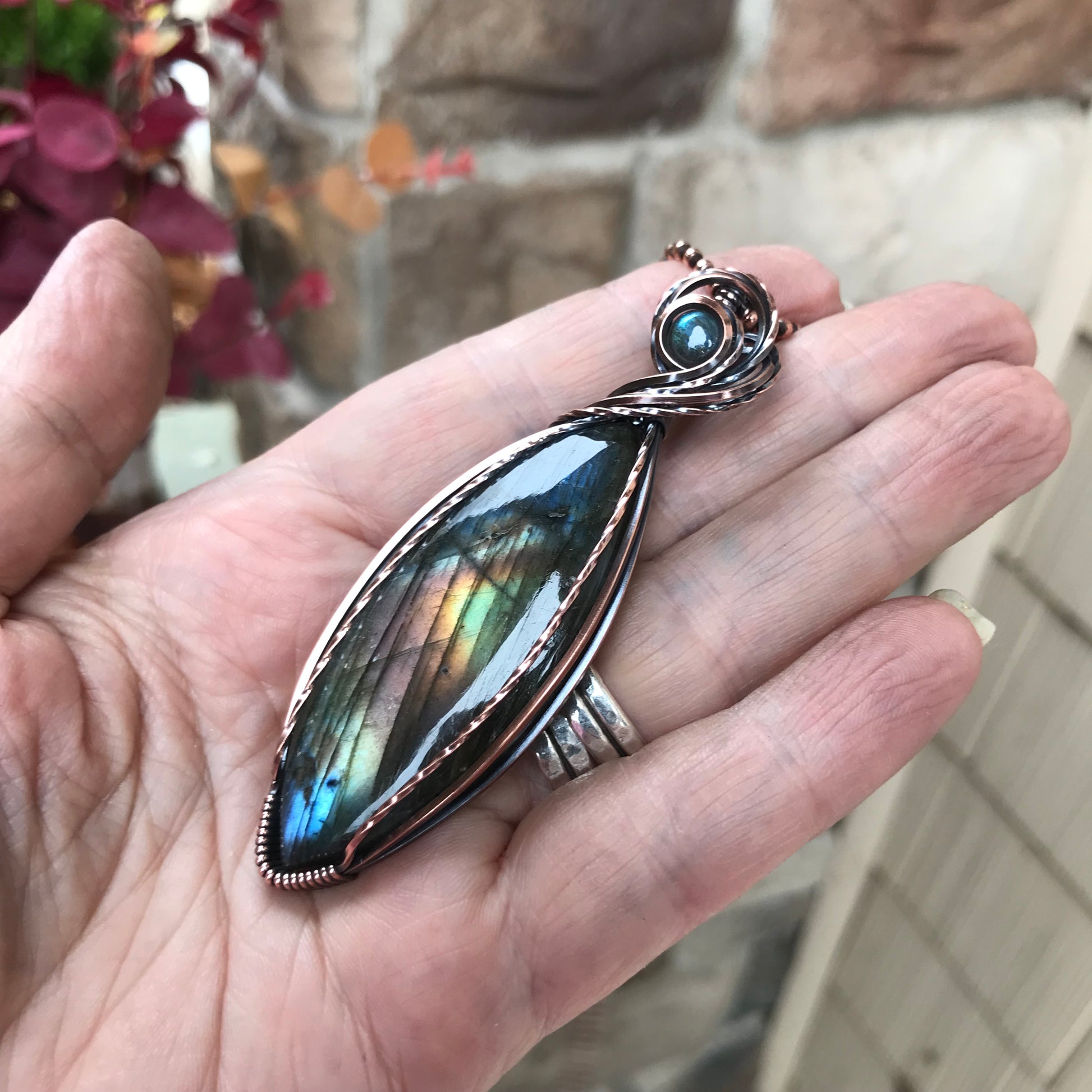 Rainbow Labradorite Marquis Copper Necklace