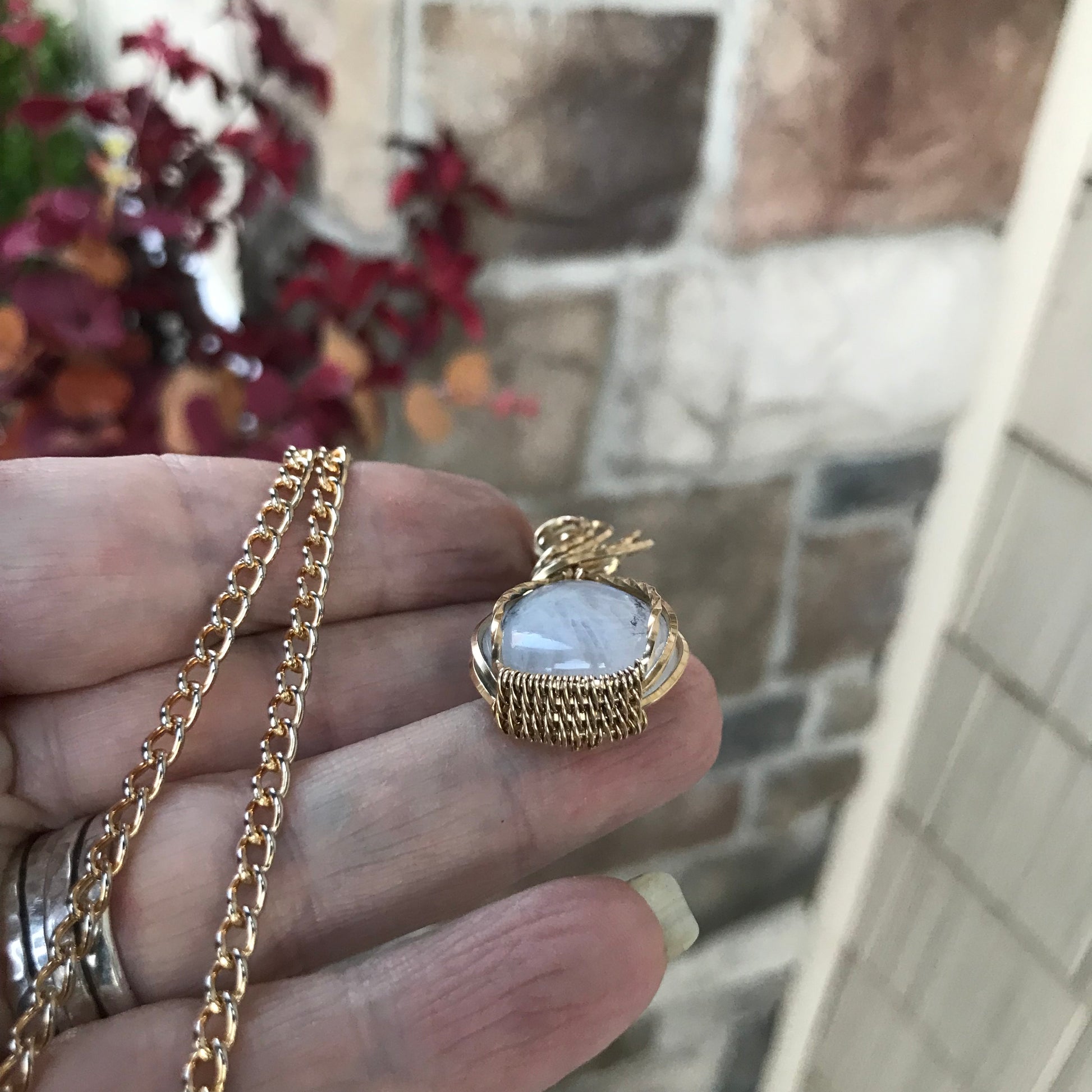 Rainbow Moonstone Brass Pendant