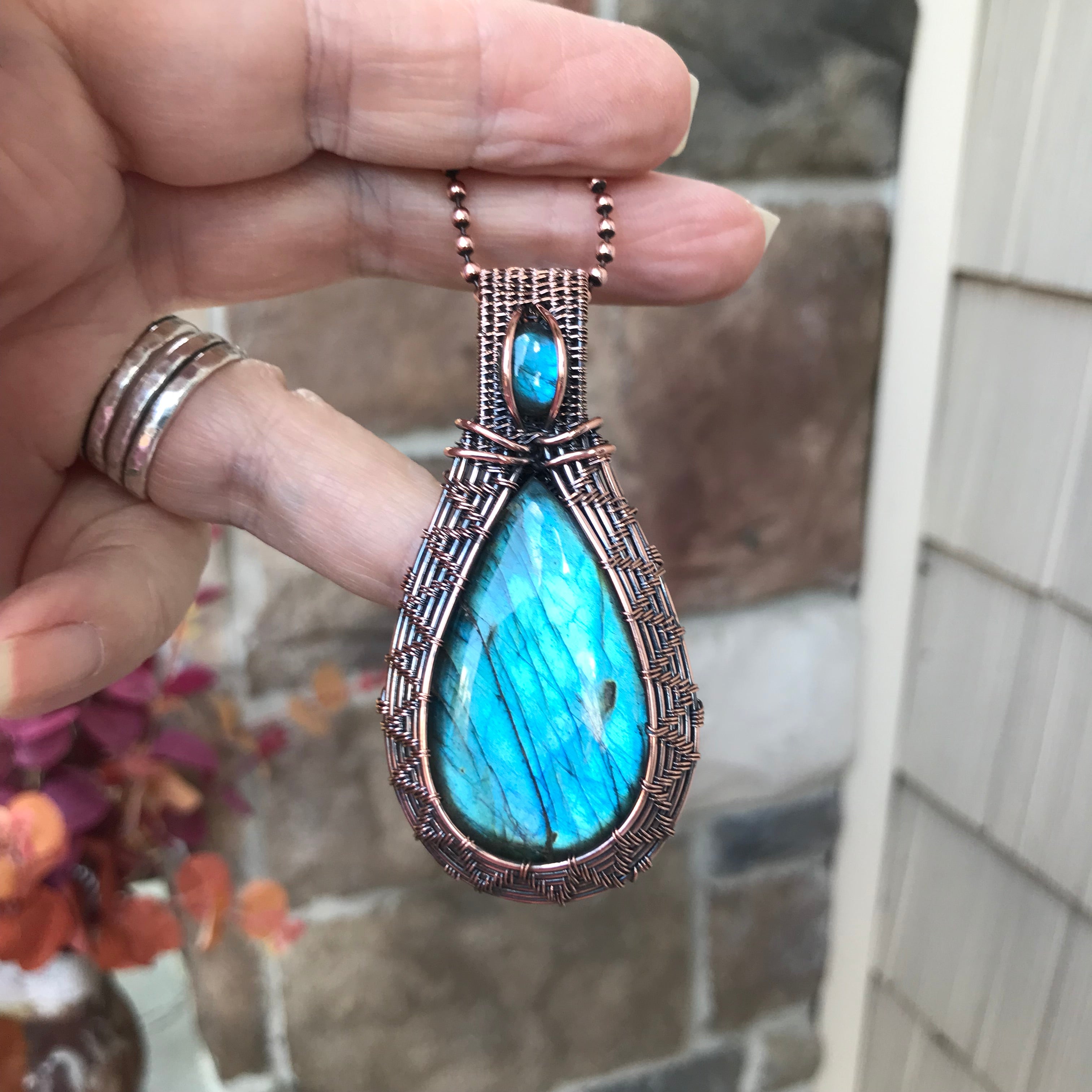 DISCOUNTED - Blue Labradorite Woven Copper Necklace