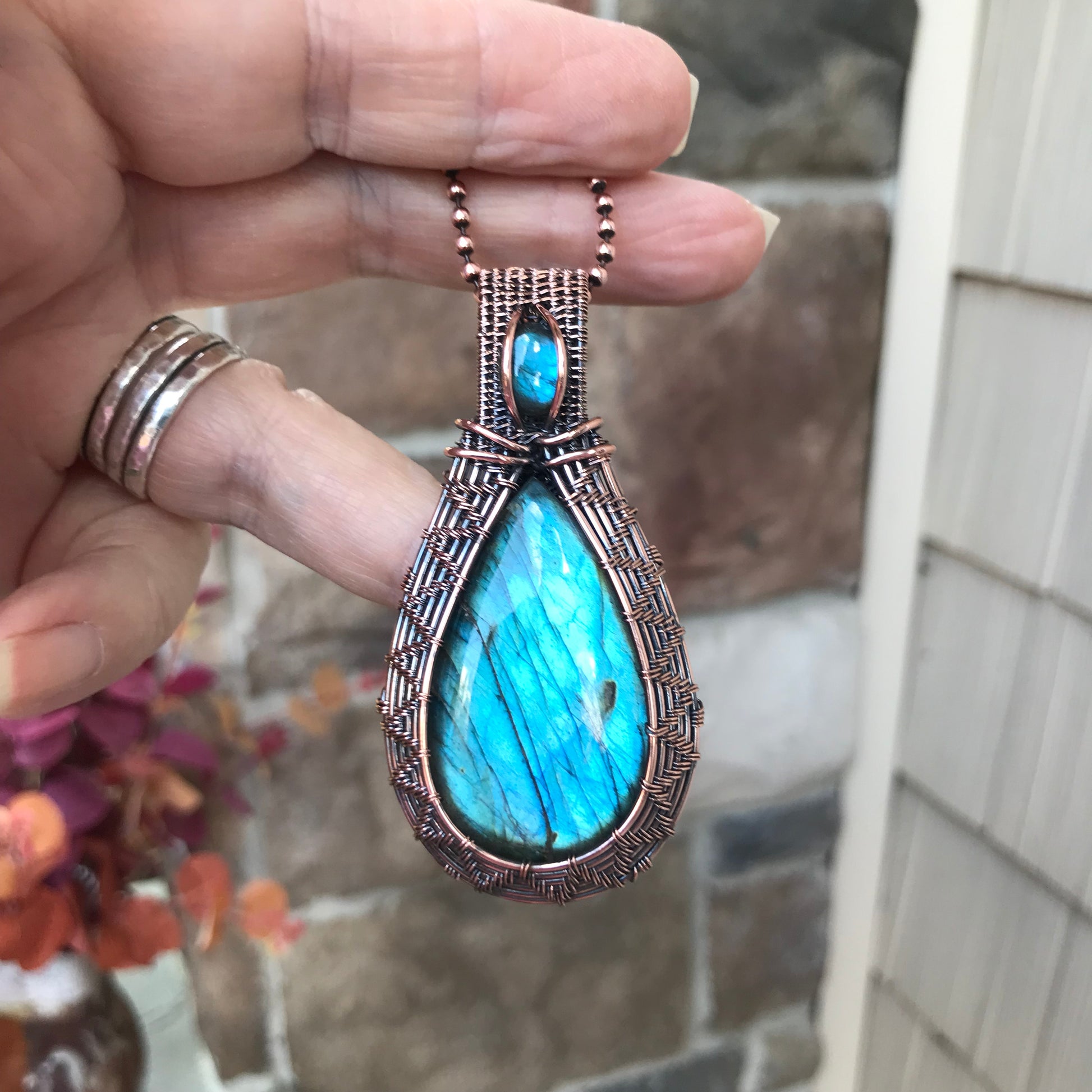 DISCOUNTED - Blue Labradorite Woven Copper Necklace