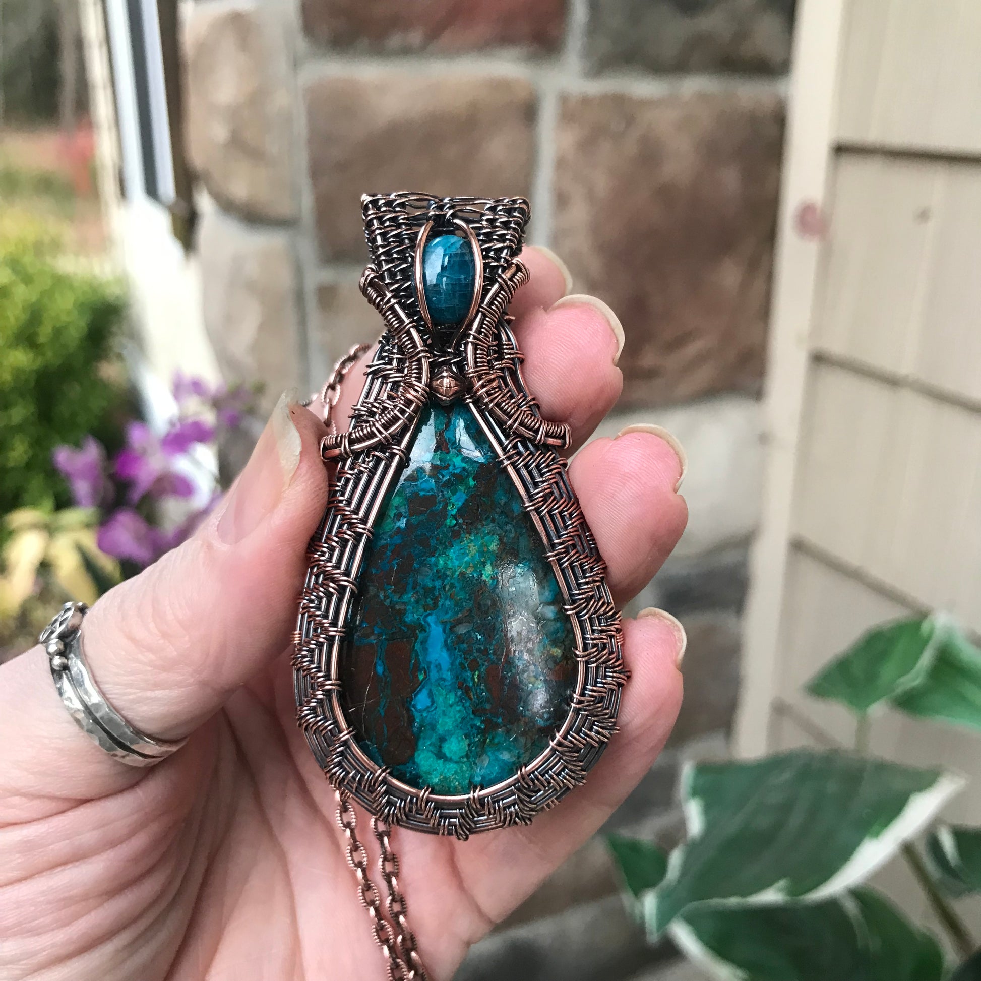 Chrysocolla & Apatite Copper Woven Necklace