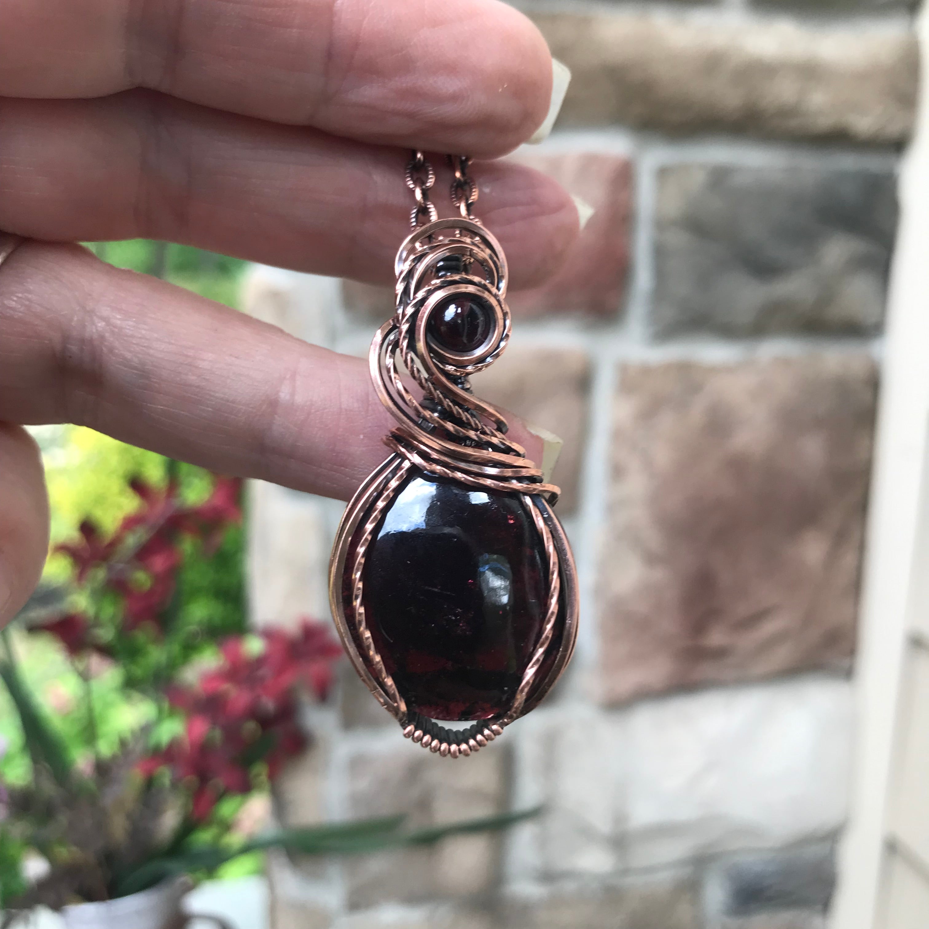 Garnet with Garnet Accent Copper Necklace