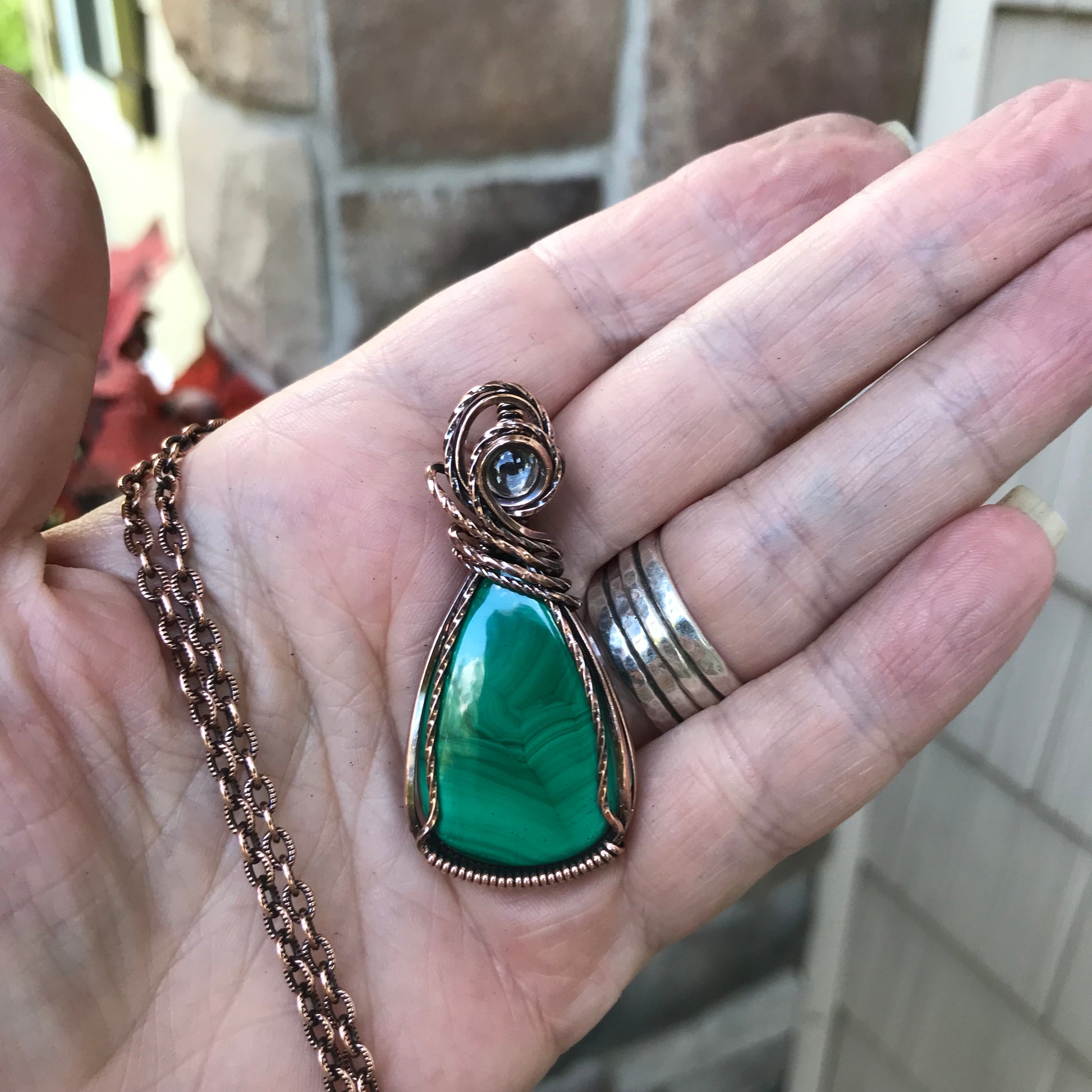 Malachite and Prasiolite Accent Copper Necklace