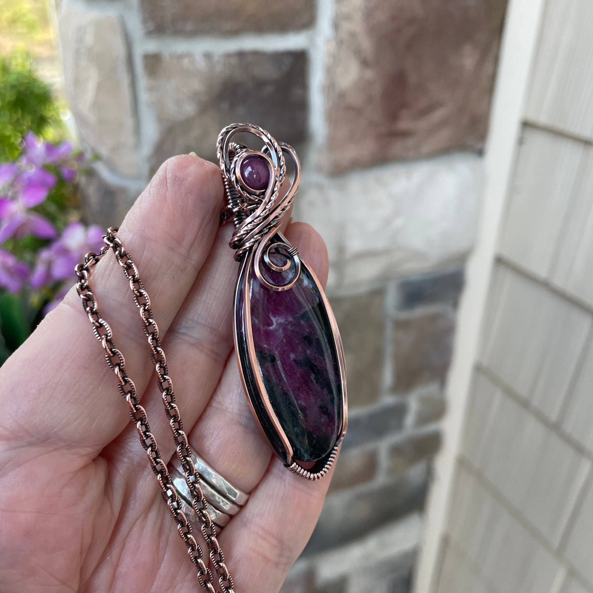 Ruby & Pink Sapphire Copper Pendant