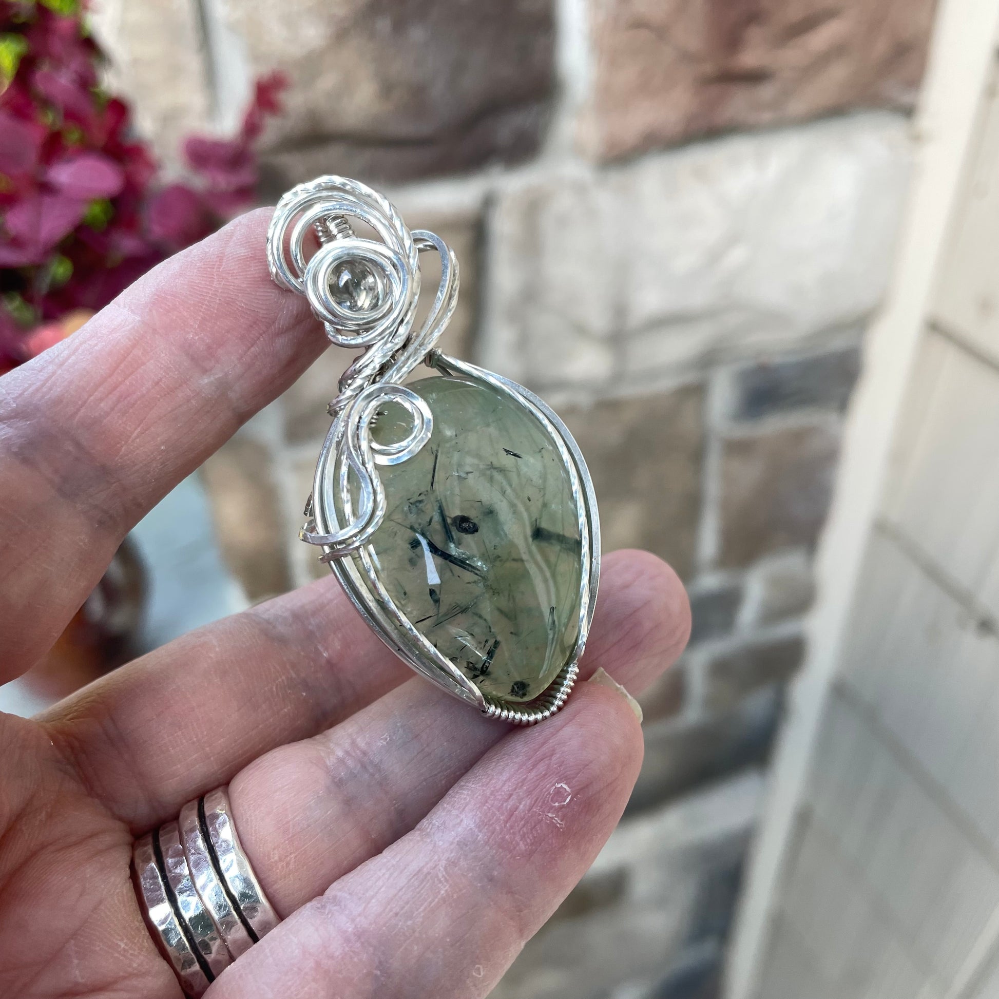 Prehnite & Prasiolite Silver Pendant