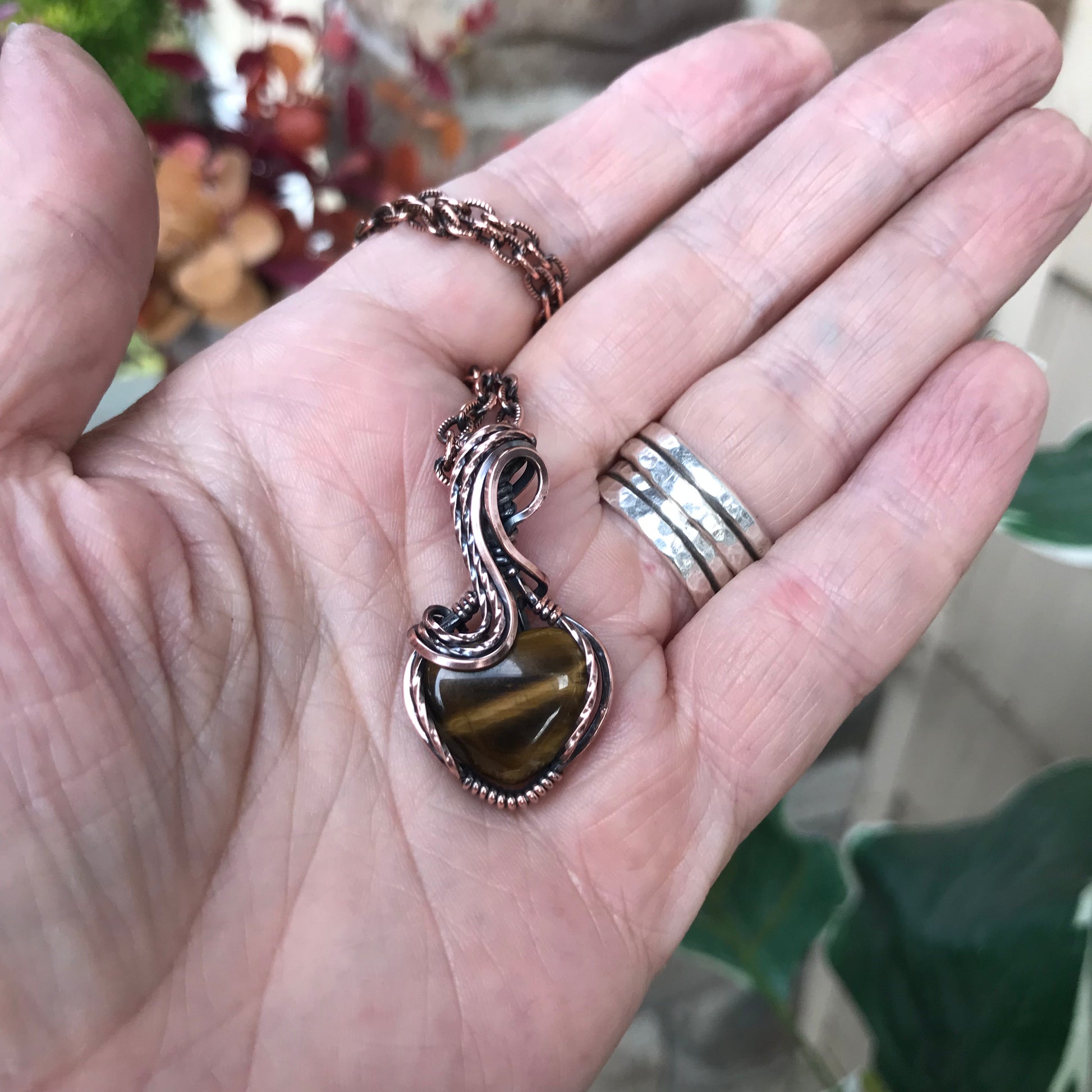 Tiger Eye Mini Heart Copper Necklace