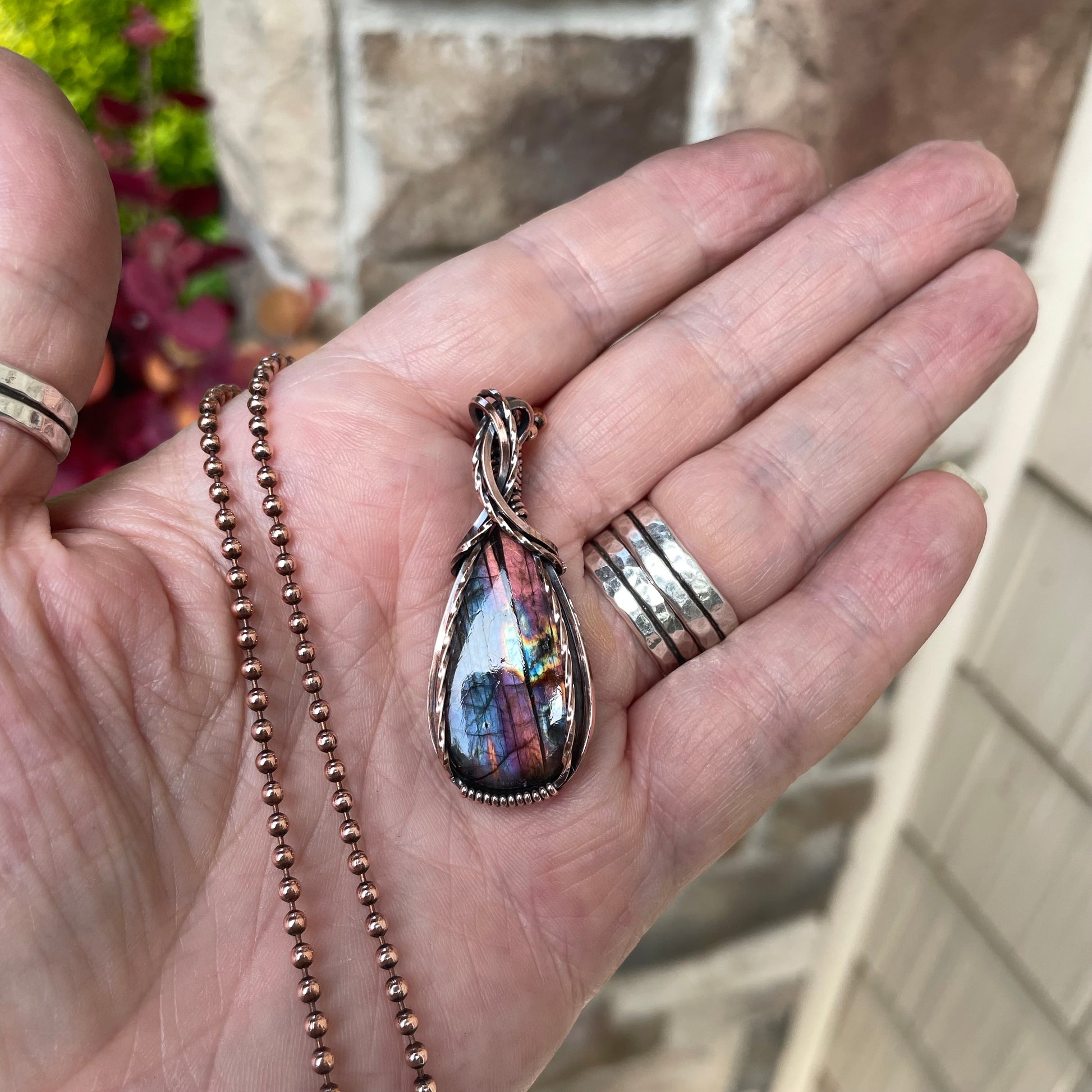 Amber Purple Small Labradorite Copper Necklace