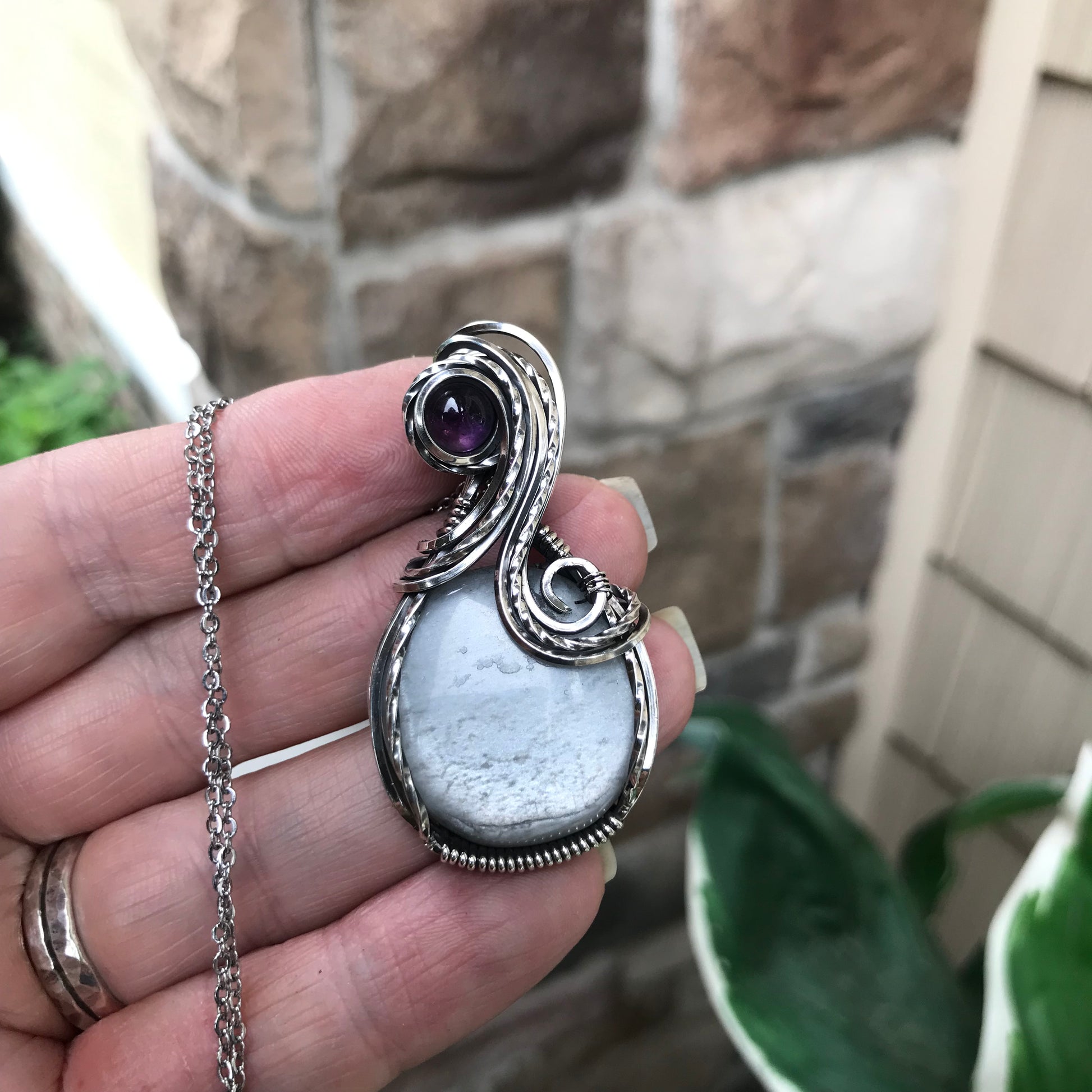 Silver Sheen Obsidian & Amethyst Silver Pendant