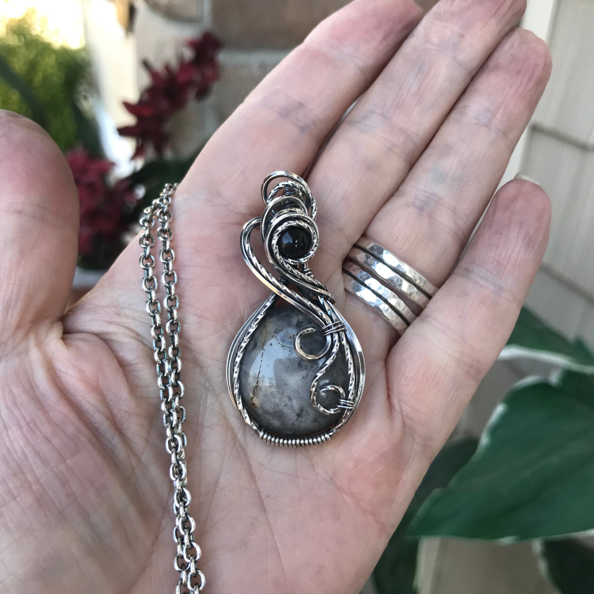 Mexican Crazy Lace Agate & Smoky Quartz Sterling Silver Necklace