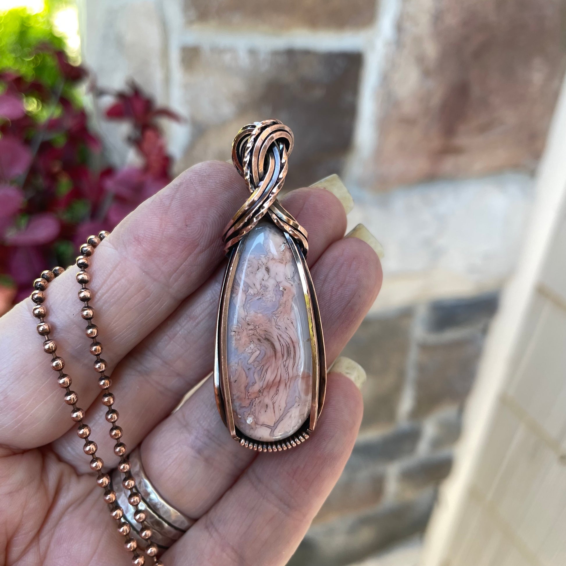 Cotton Candy Slender Teardrop Copper Necklace