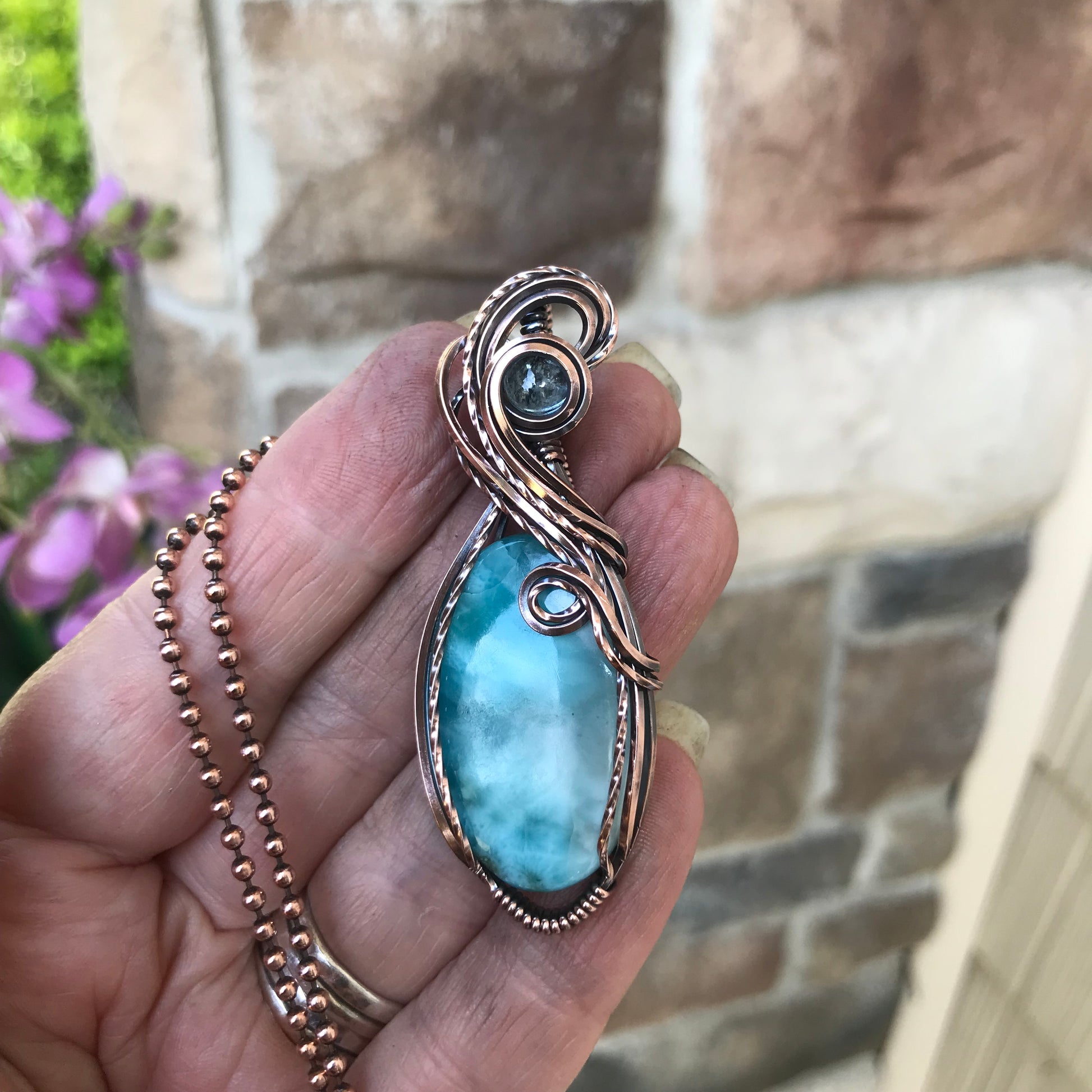 Larimar & Aquamarine Oval Copper Necklace