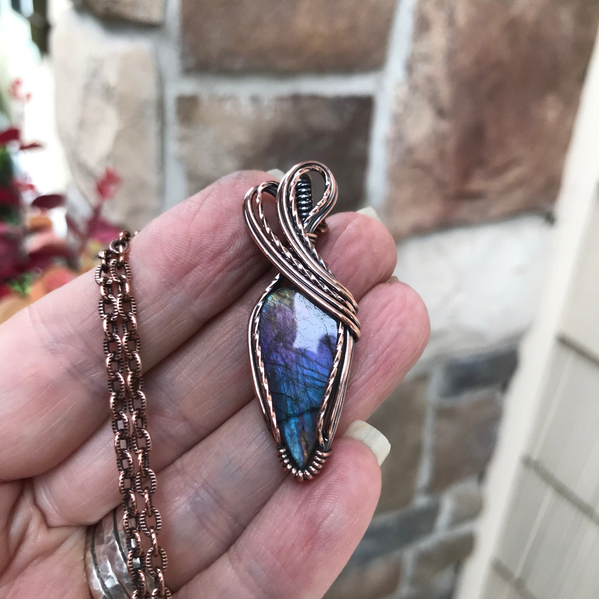 Purple Rainbow Labradorite Copper Pendant