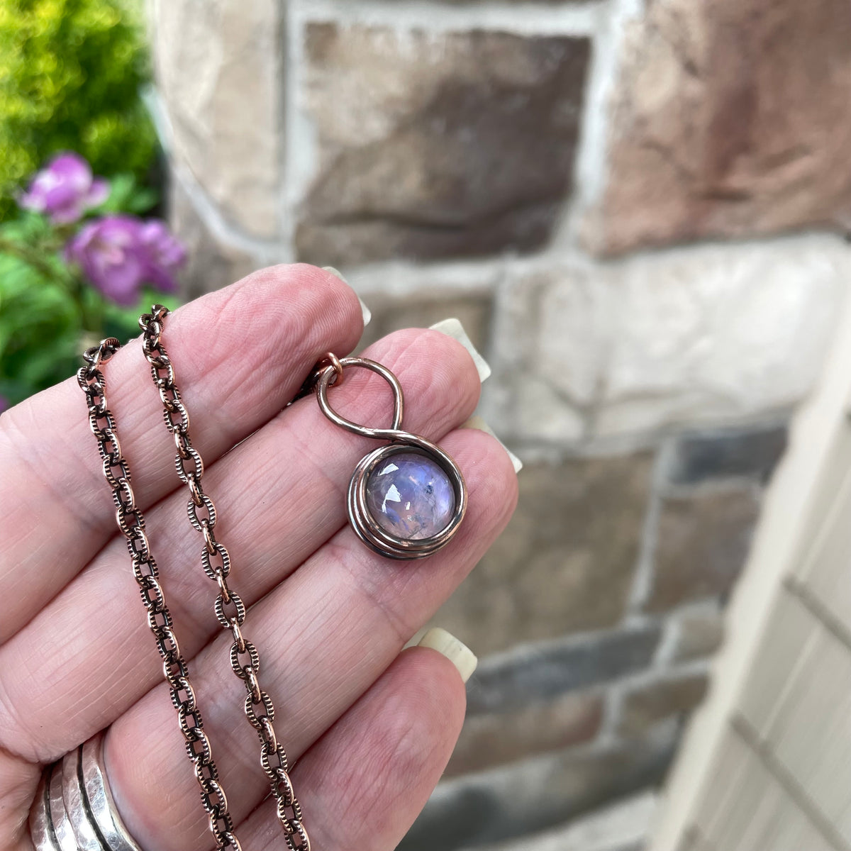 Moonstone Mini Round Copper Pendant