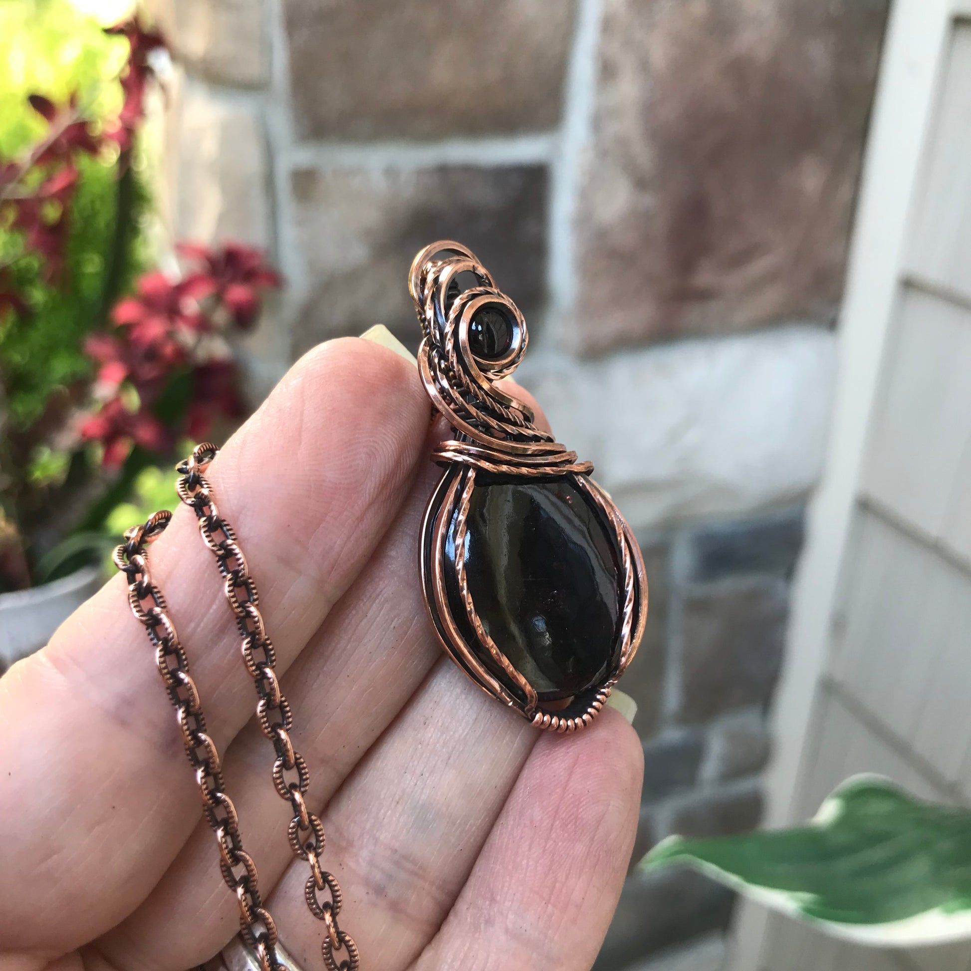 Garnet with Garnet Accent Copper Necklace