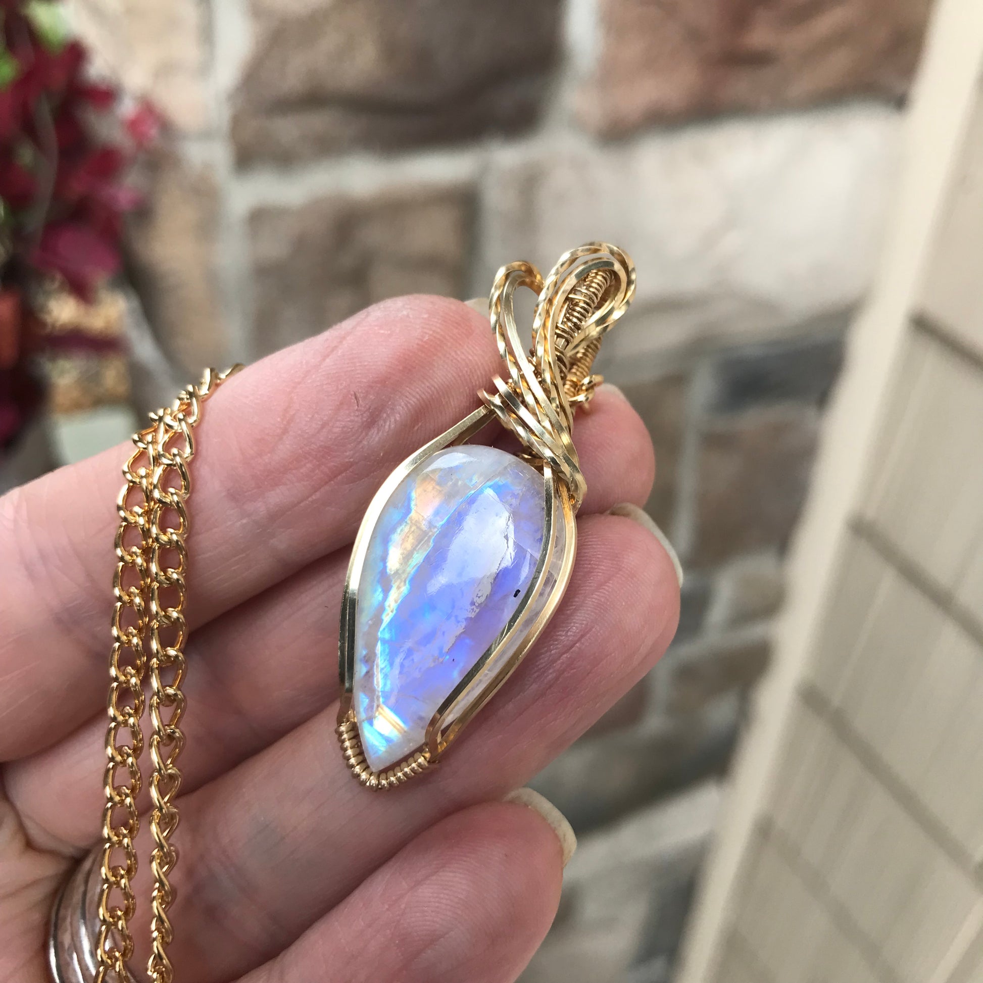 Moonstone Slender Brass Pendant