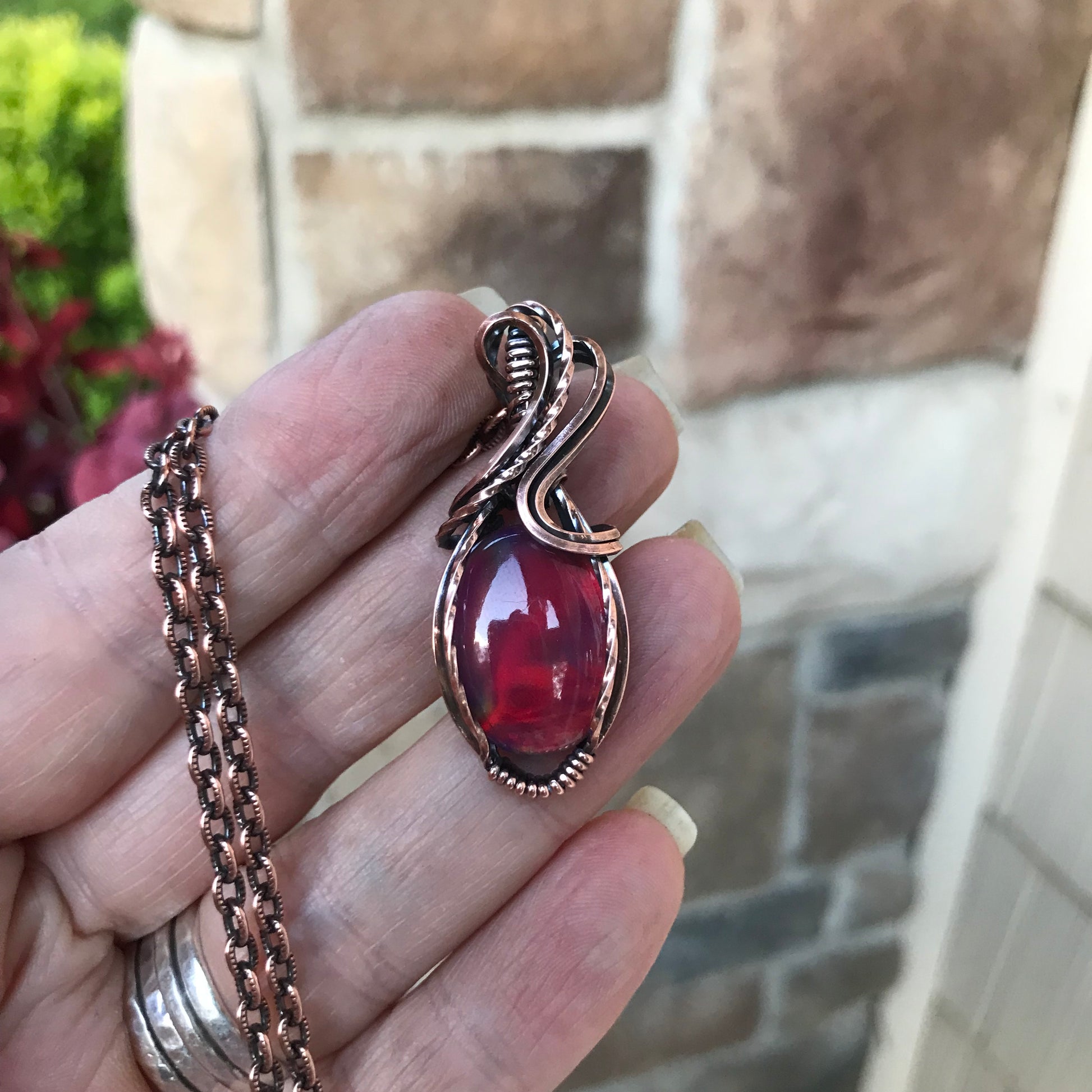 Aurora Opal Maroon Copper Necklace