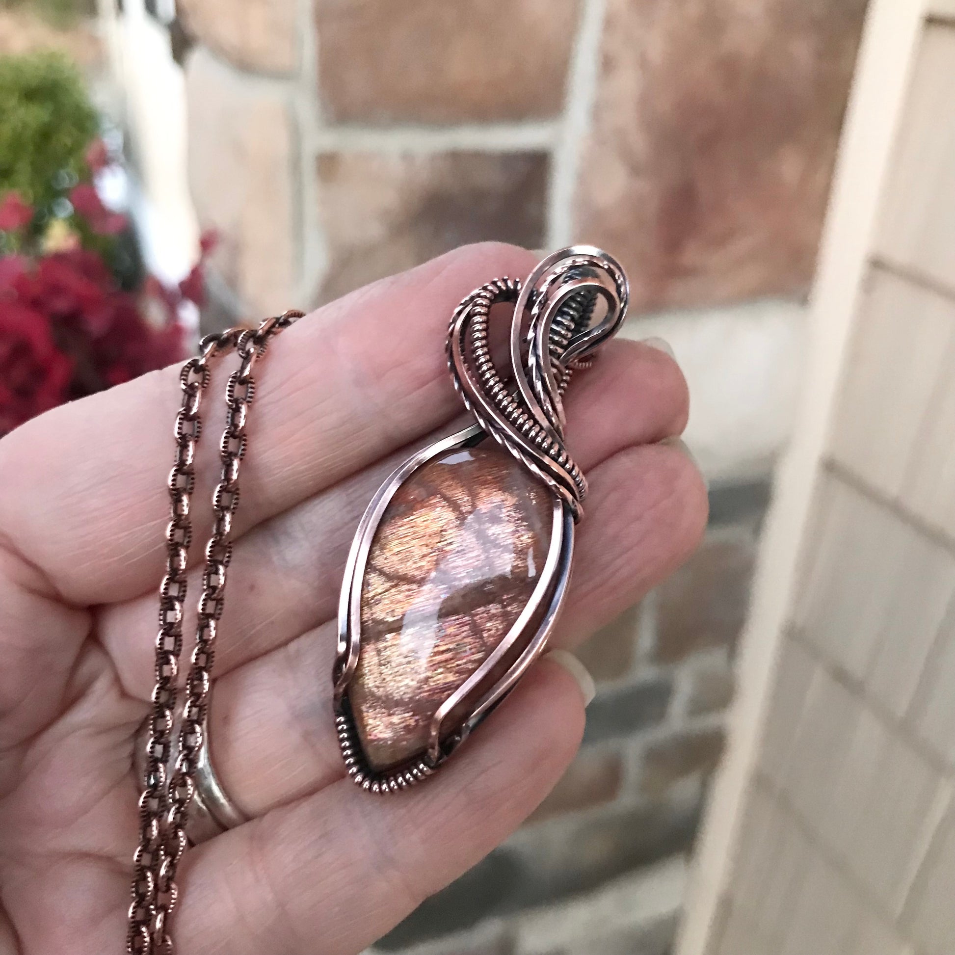 Sunstone Teardrop Copper Necklace