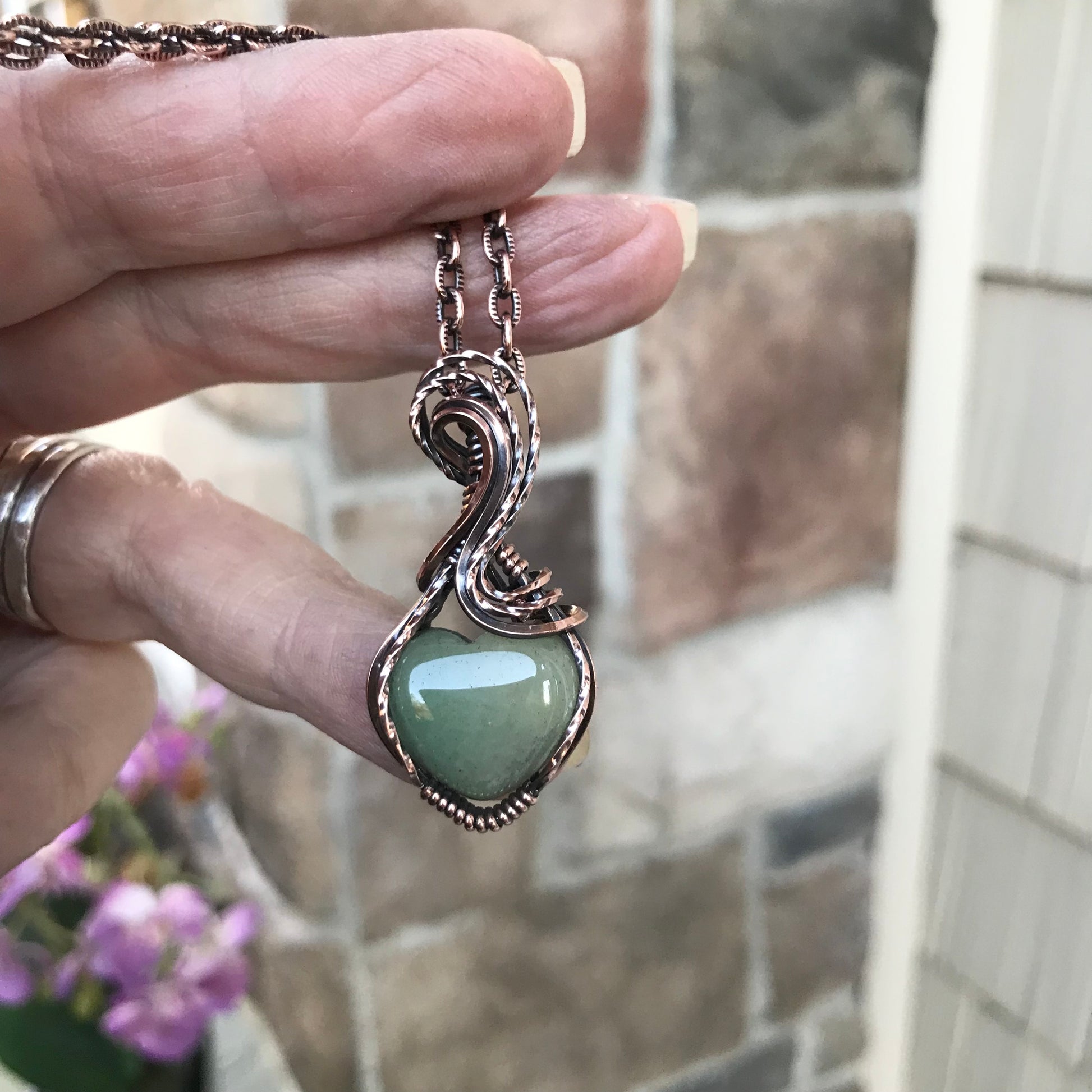 Aventurine Small Heart Copper Necklace