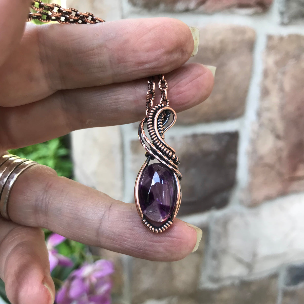 Amethyst Small Oval Copper Necklace