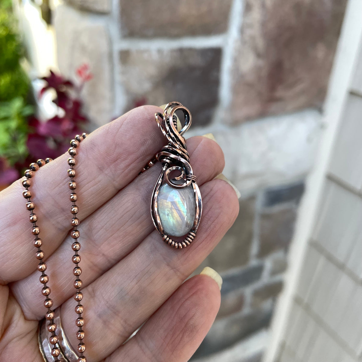 Moonstone Small Oval Copper Pendant