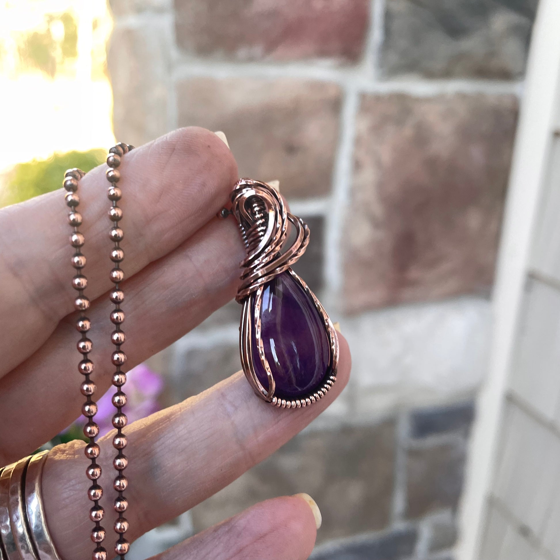 Amethyst Small Teardrop Copper Pendant