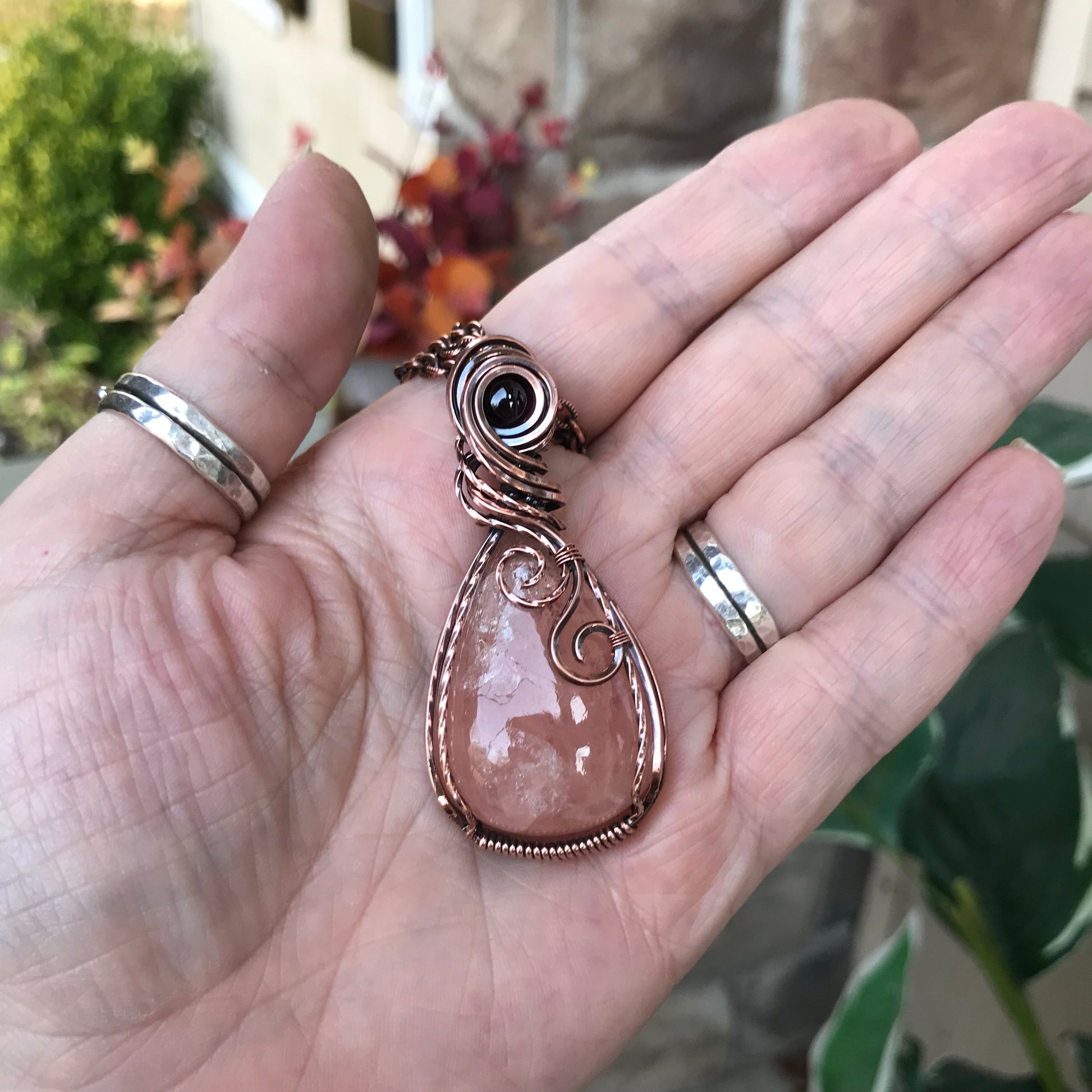 Morganite & Garnet Copper Pendant