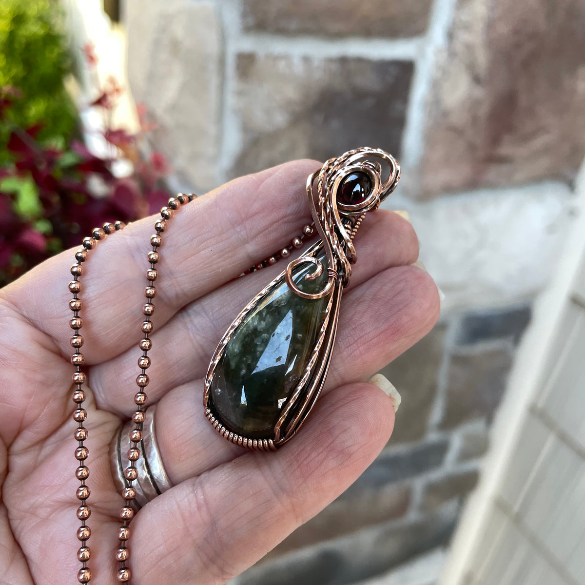 Lodolite Garden Quartz & Garnet Copper Necklace