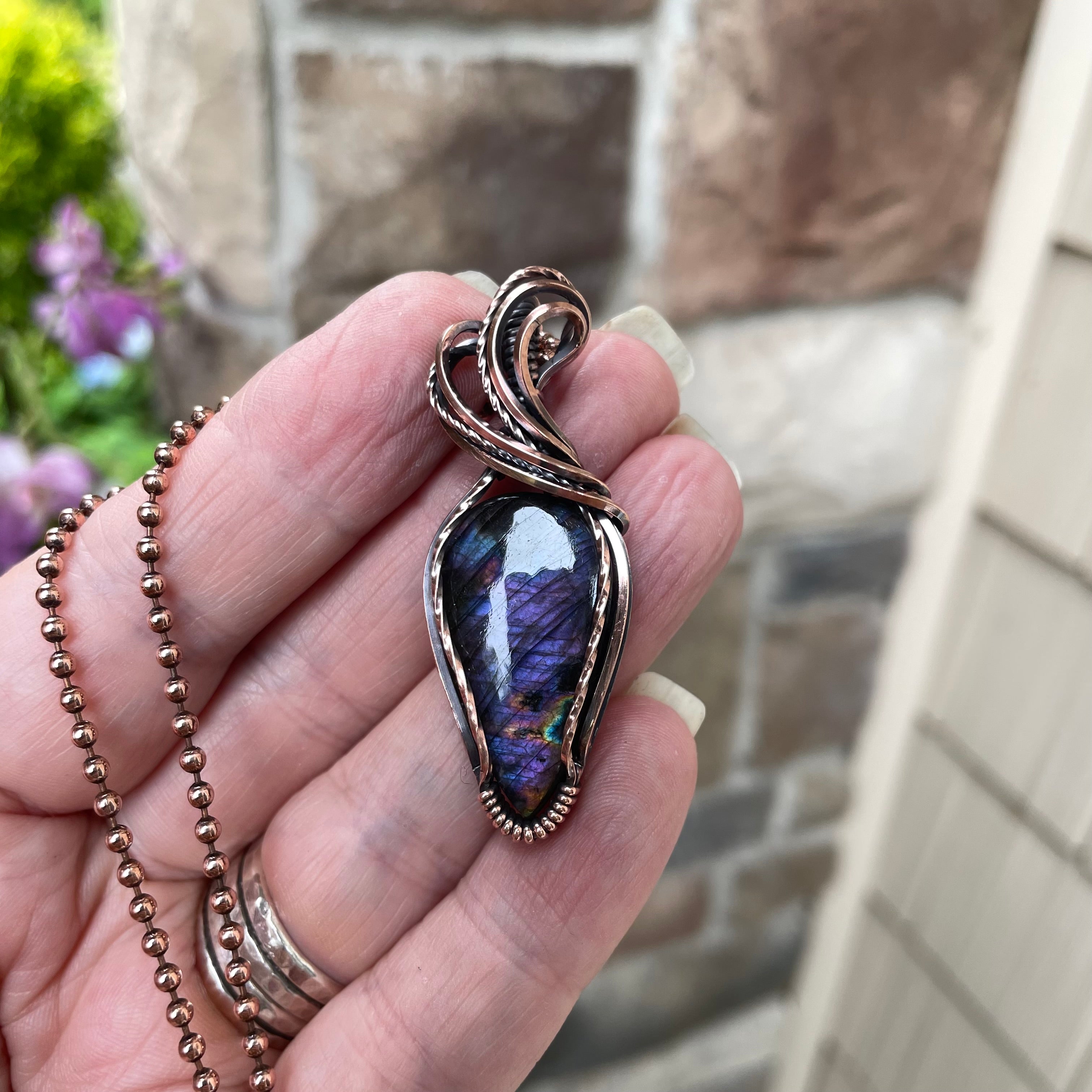 Purple Labradorite Copper Pendant