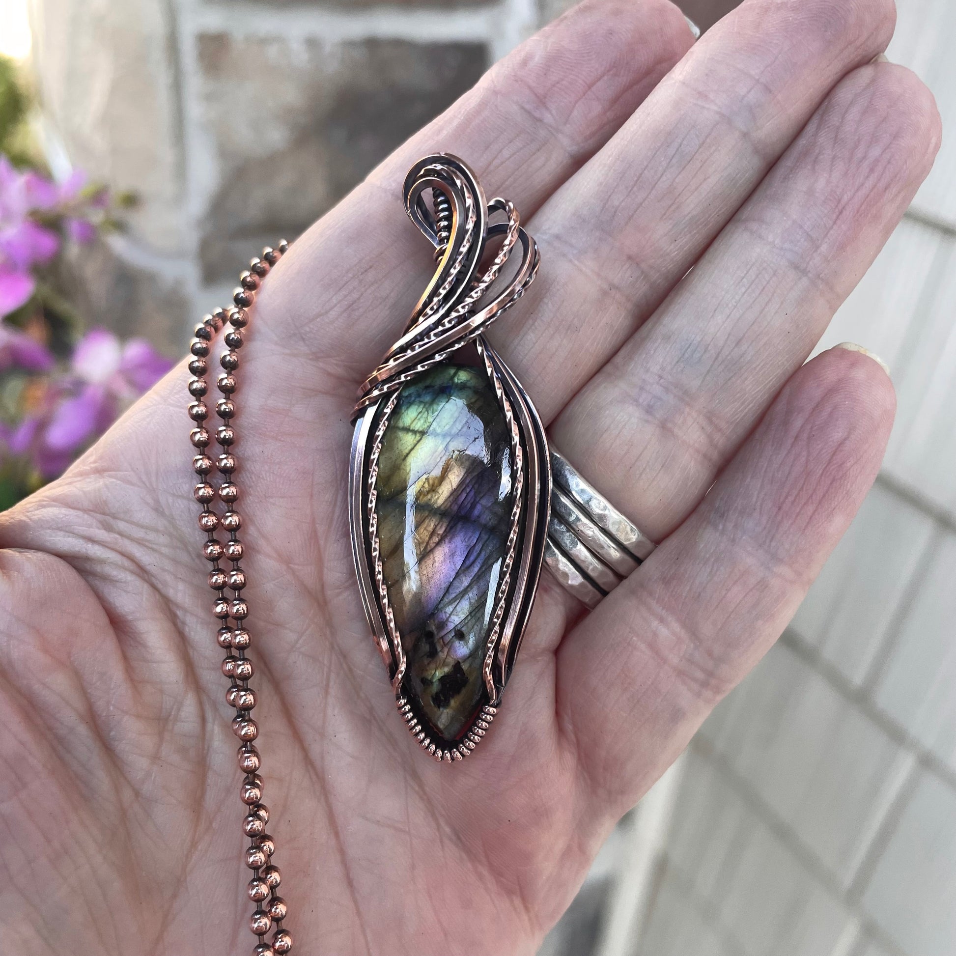 Pastel Rainbow Labradorite Copper Pendant