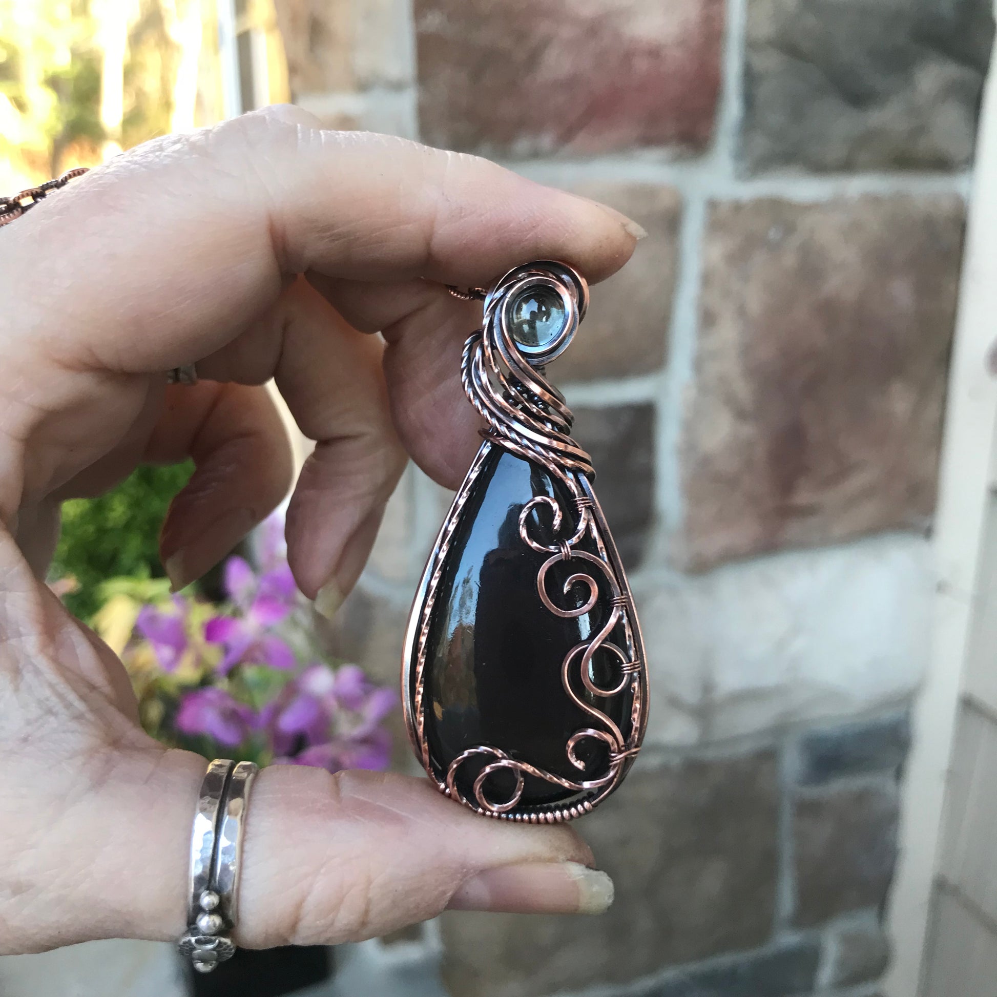 Purple Obsidian & Prasiolite Copper Necklace