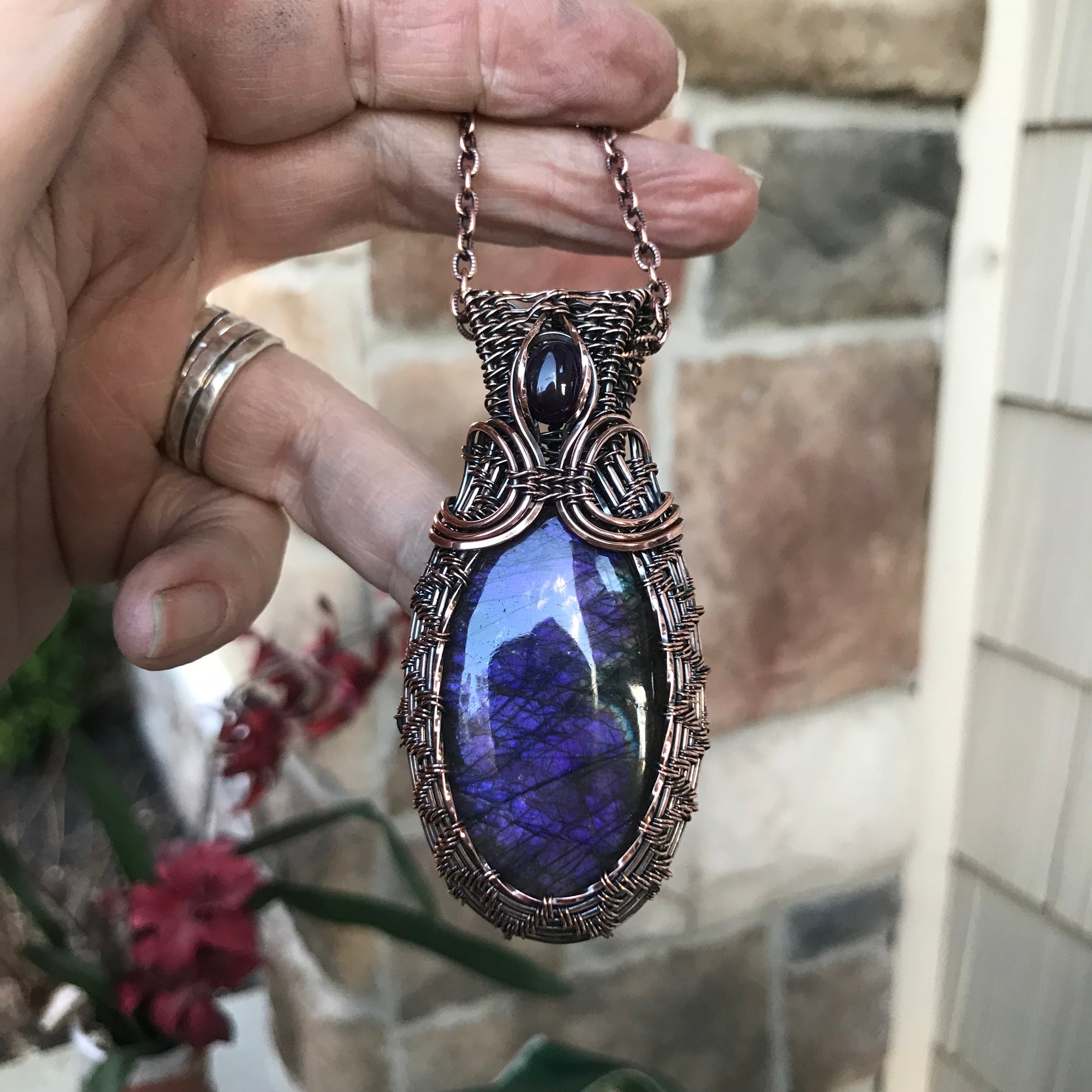 Purple Labradorite & Amethyst Copper Woven Necklace