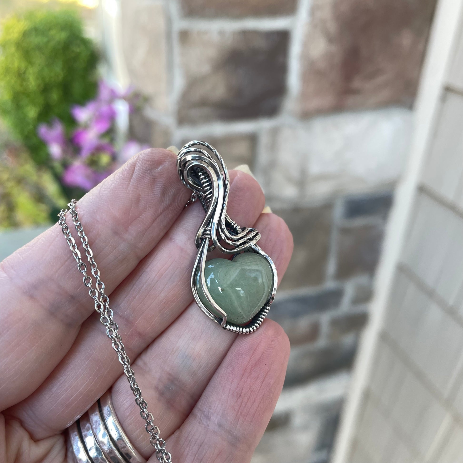 Green Aventurine Mini Heart Sterling Silver Necklace