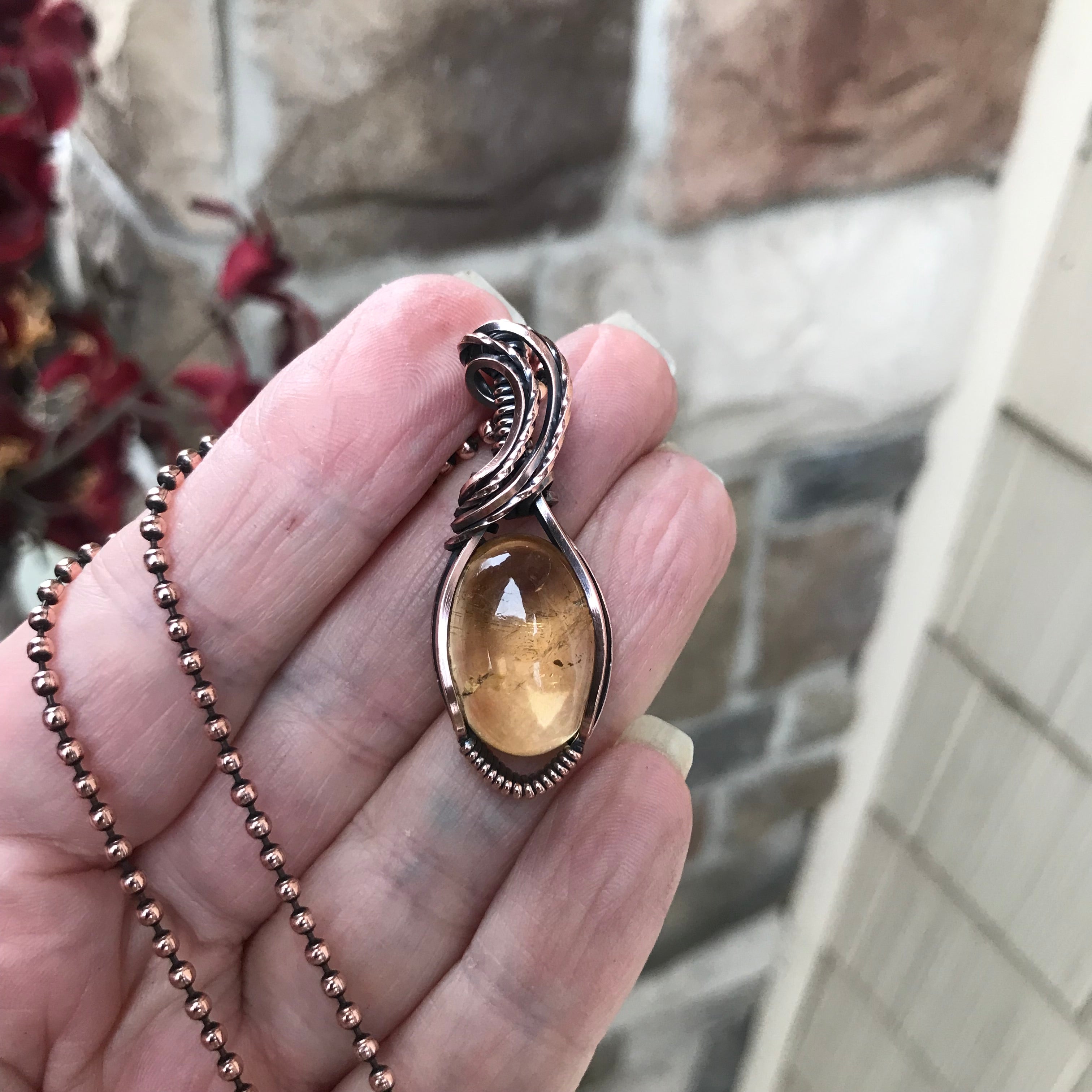 Citrine Small Oval Copper Pendant