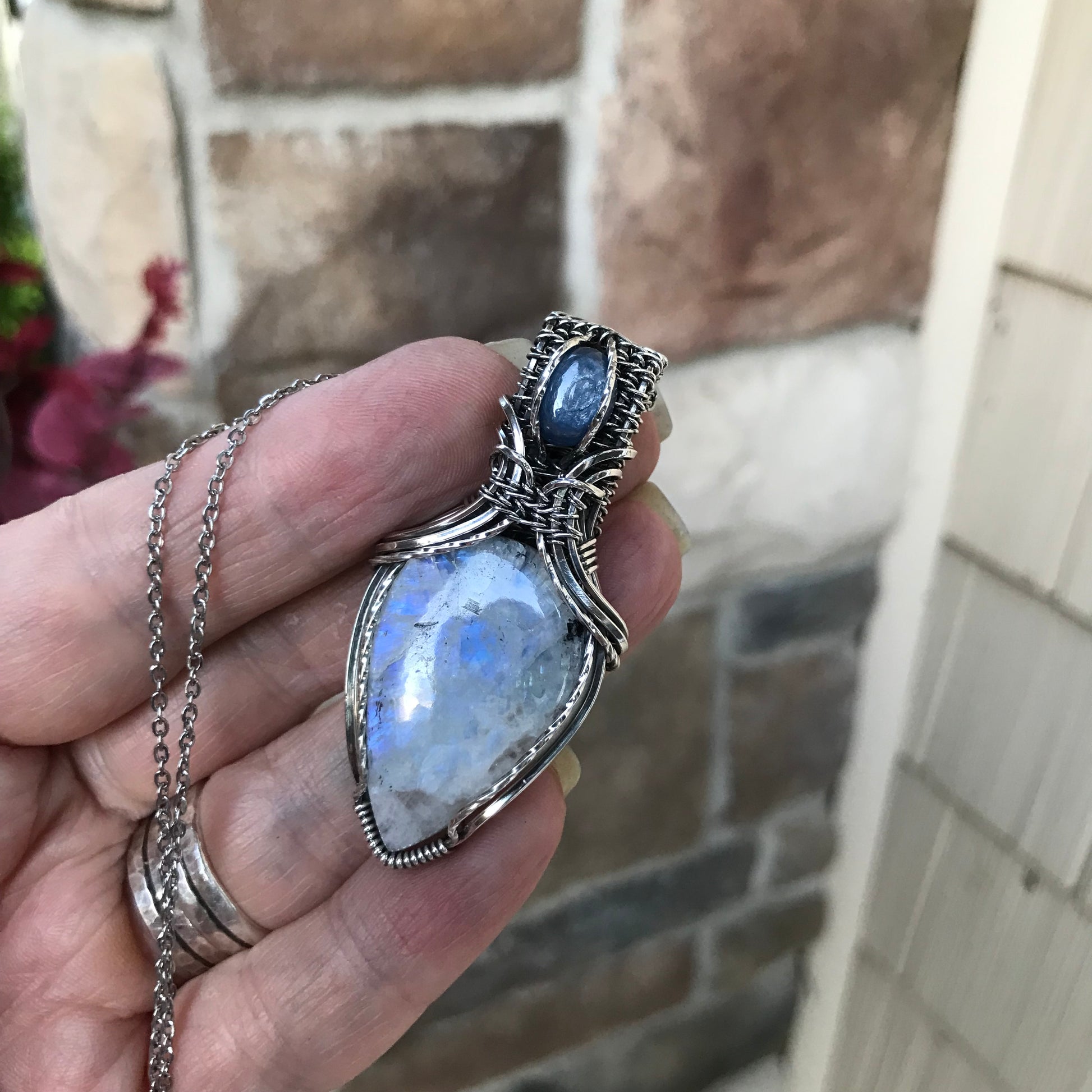 Moonstone & Kyanite Silver Pendant