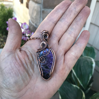 Charoite Copper Necklace with Textured Swirls