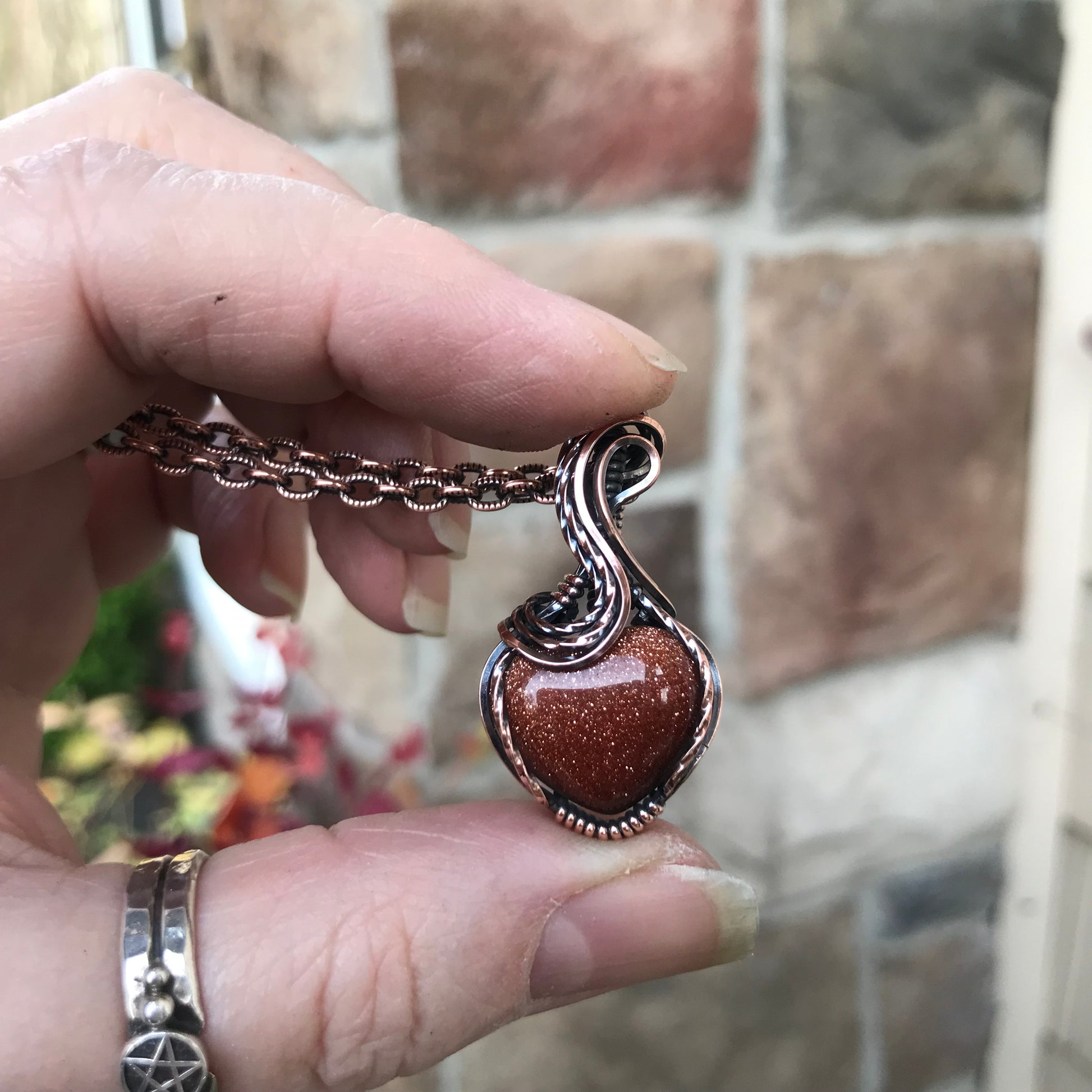 Goldstone Mini Heart Copper Pendant