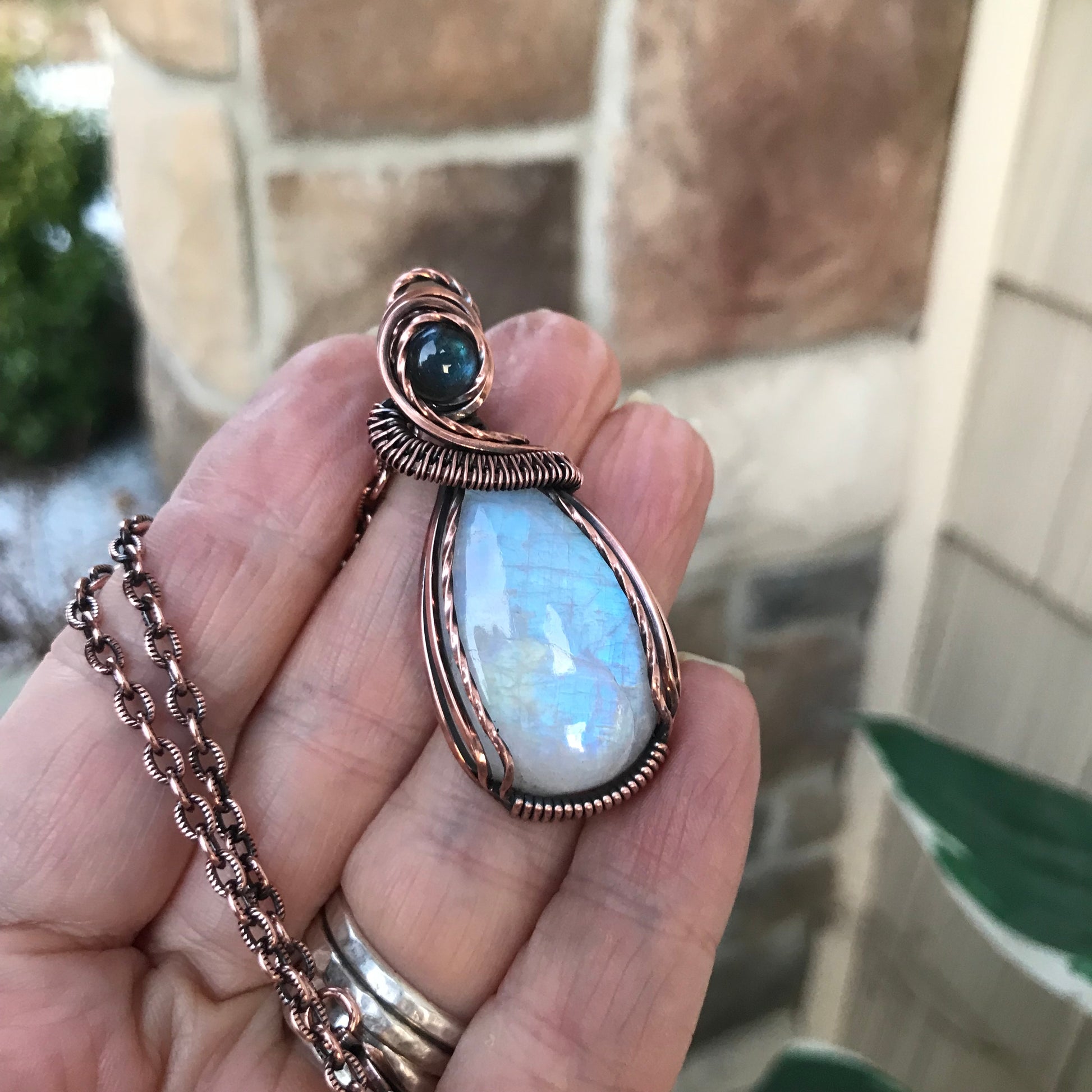 Moonstone & Blue Labradorite Teardrop Copper Necklace