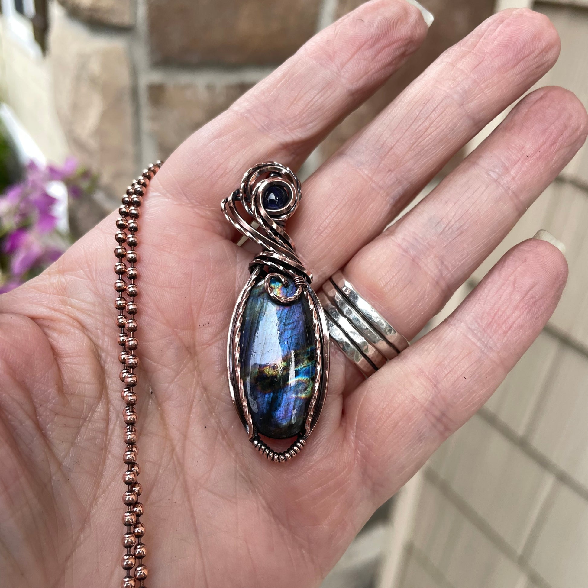 Indigo Labradorite & Iolite Copper Pendant