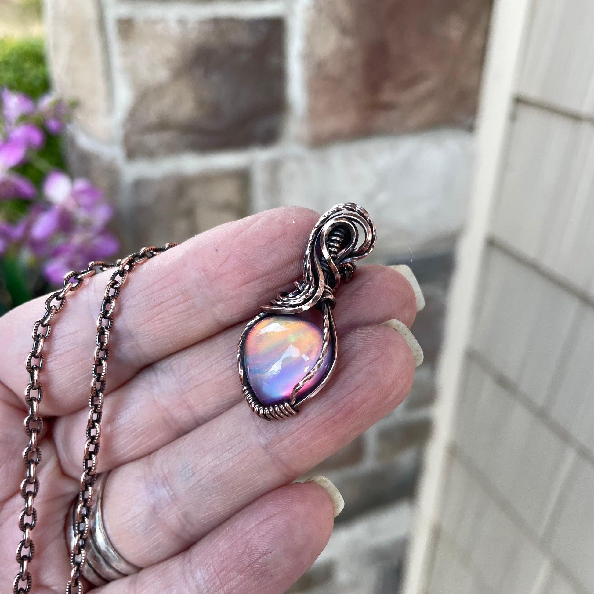 Aurora Opal Small Rainbow Copper Necklace