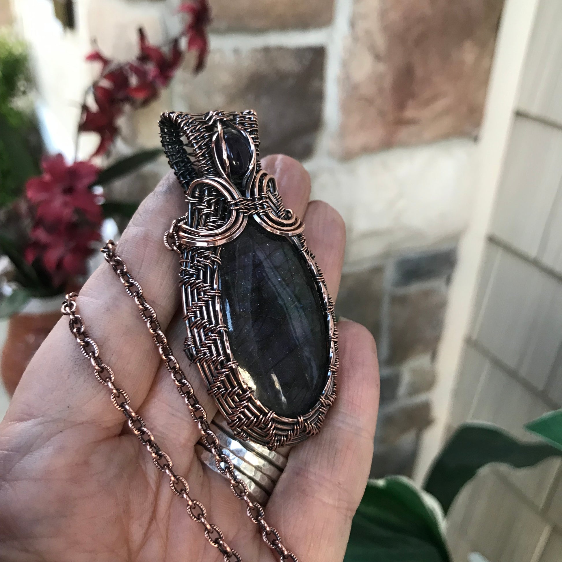 Purple Labradorite & Amethyst Copper Woven Necklace