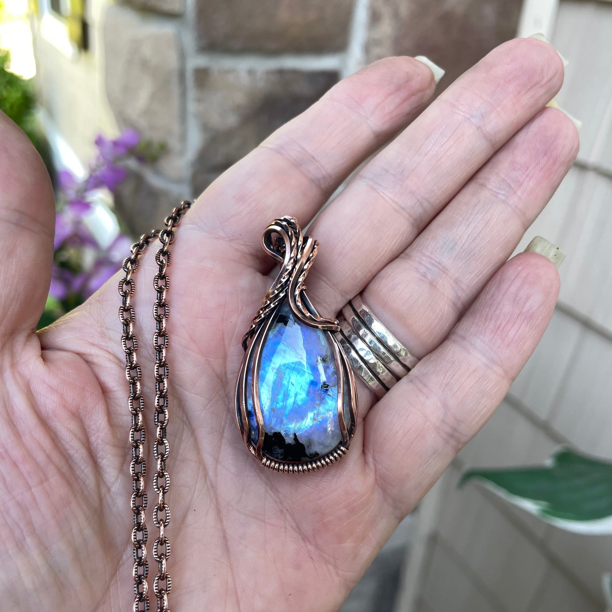 Moonstone with Black Tourmaline Copper Necklace