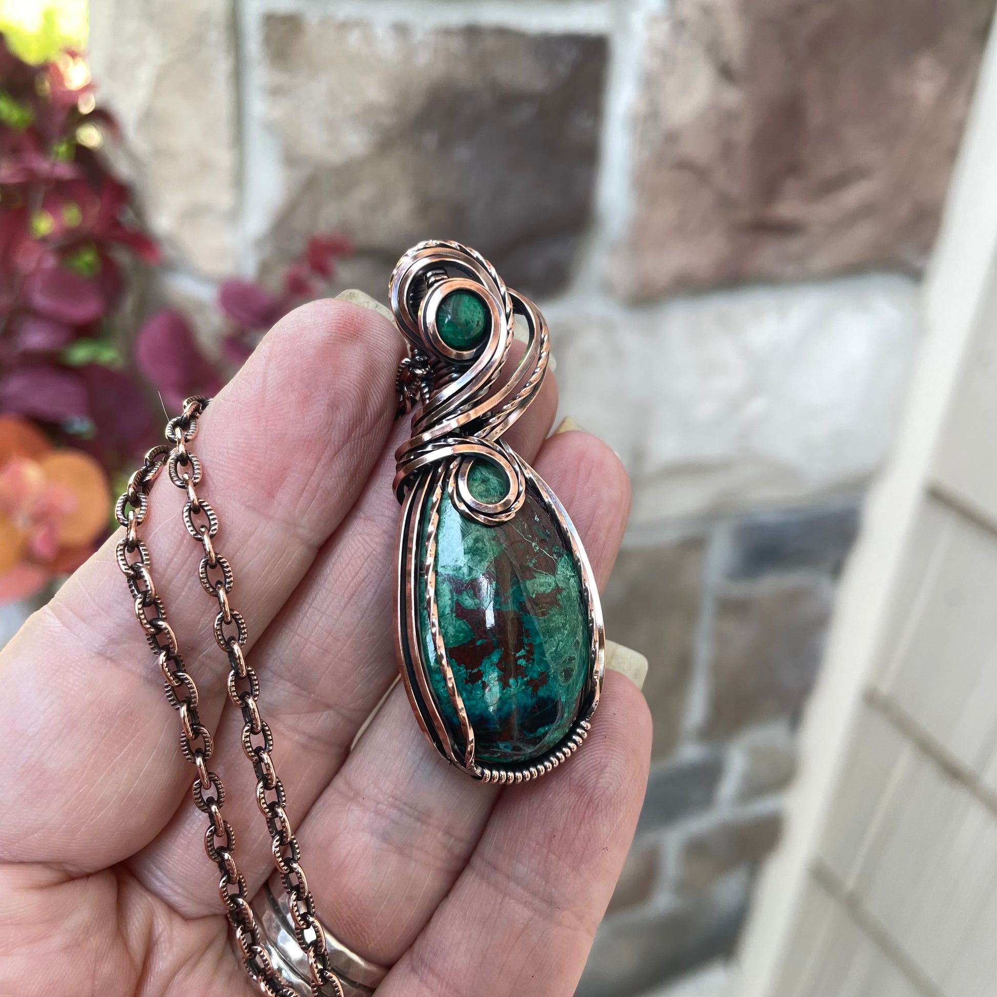 Shattuckite Copper Pendant with Malachite Accent