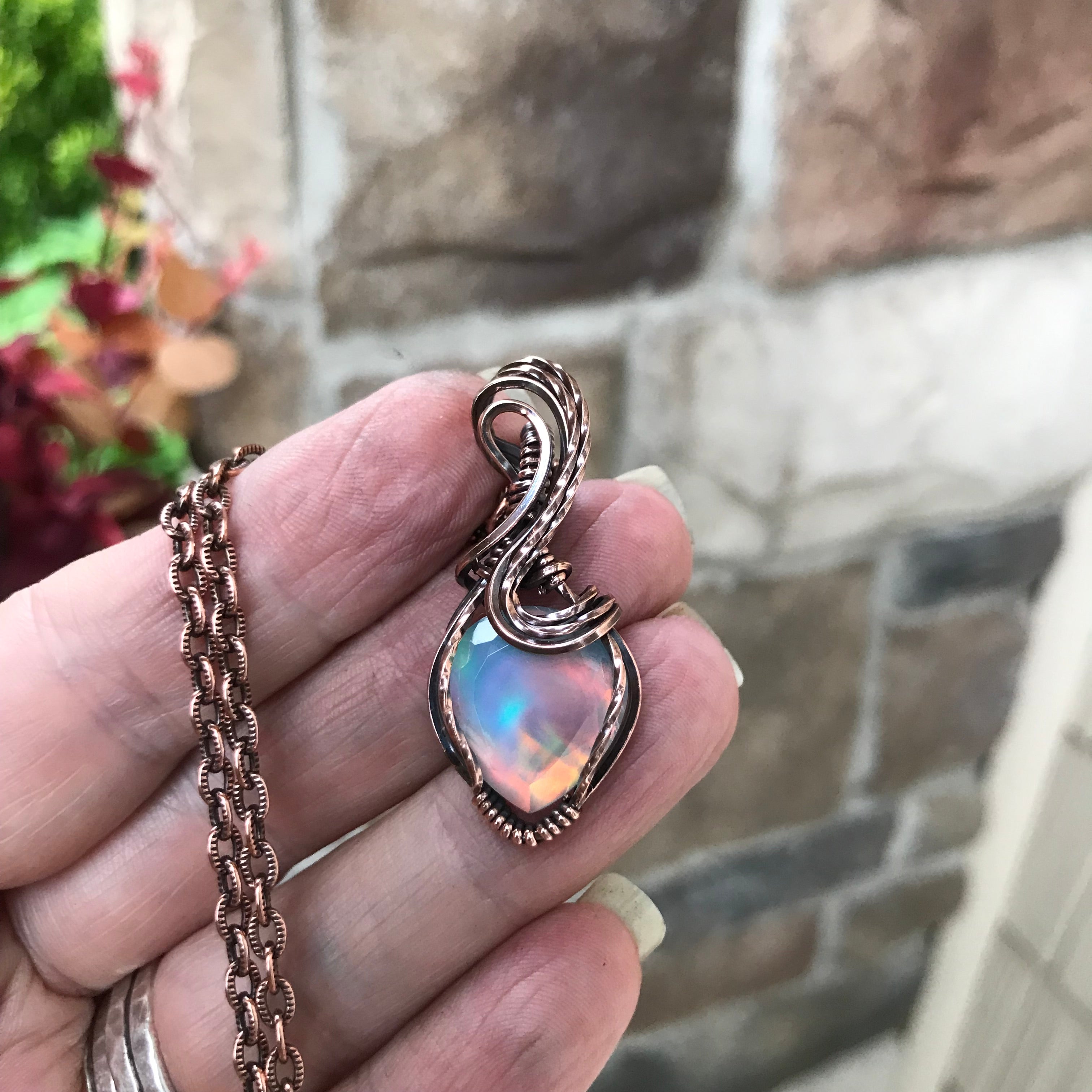 Aurora Opal Pastel Copper Pendant