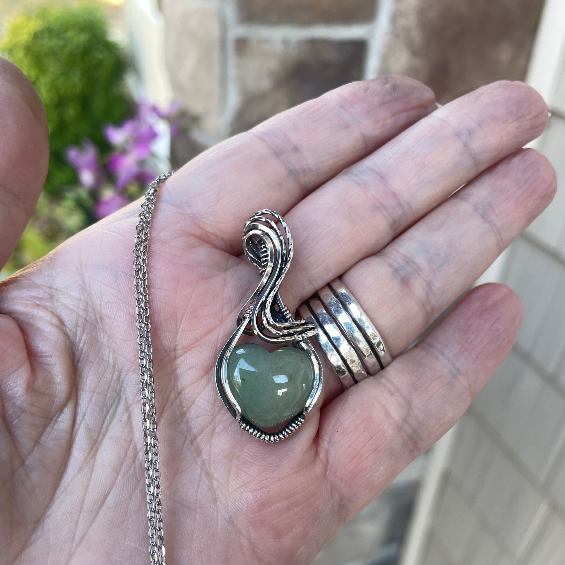 Green Aventurine Mini Heart Sterling Silver Necklace