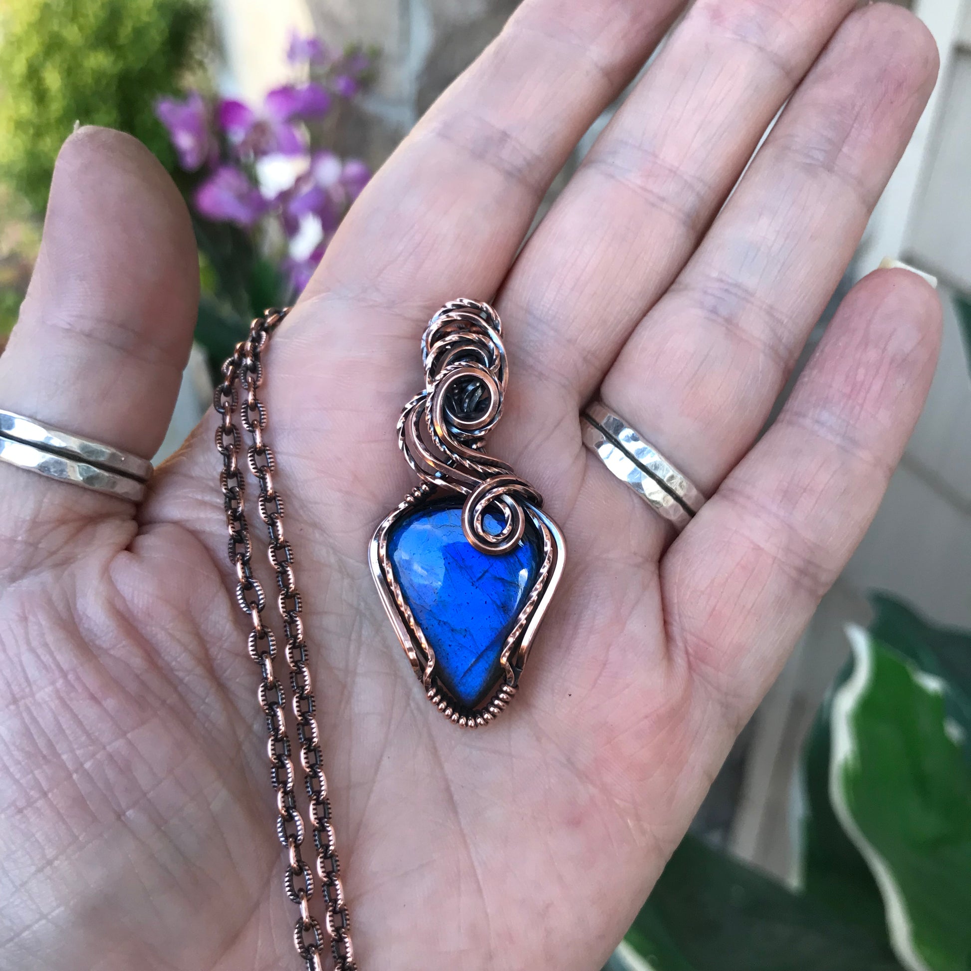 Electric Blue Labradorite Copper Necklace