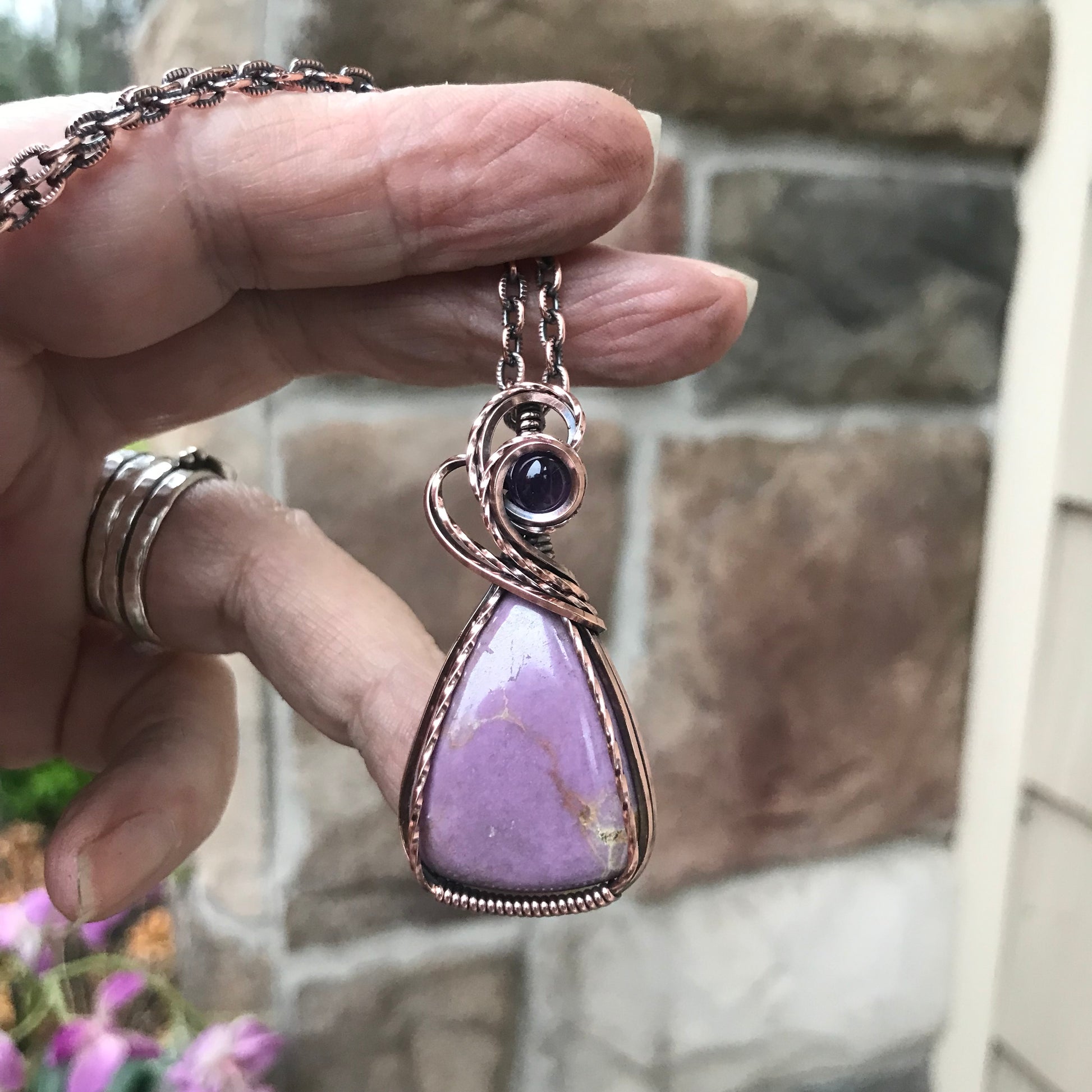 Phosphosiderite & Amethyst Swirly Copper Necklace