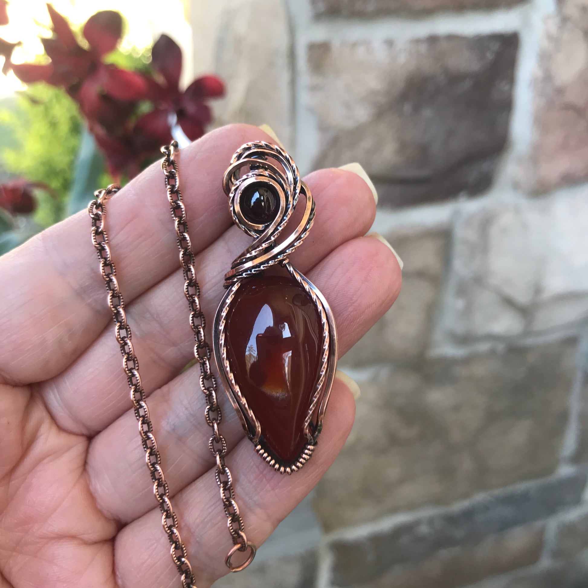 Carnelian & Garnet Teardrop Copper Necklace