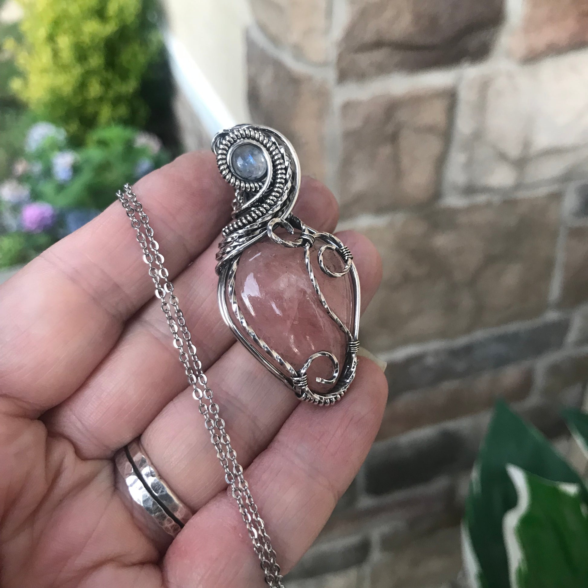 Morganite & Moonstone Silver Pendant