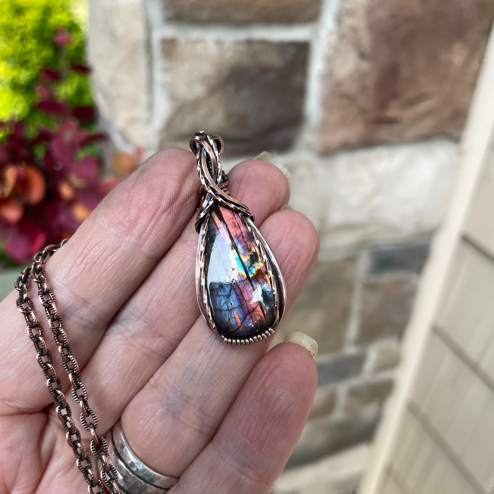 Amber Purple Small Labradorite Copper Necklace