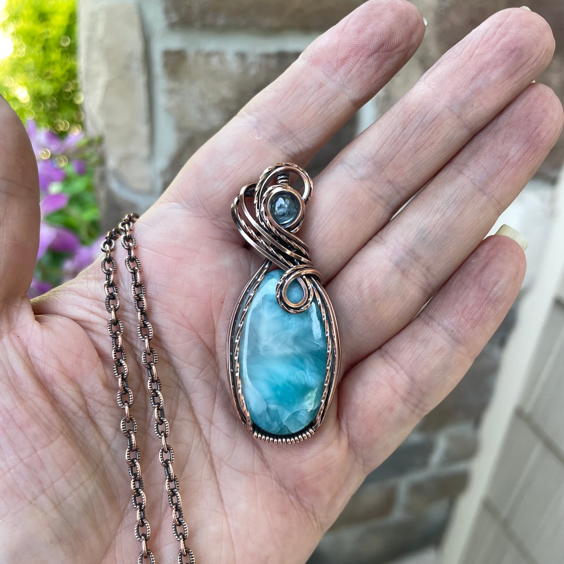 Larimar & Aquamarine Oval Copper Necklace